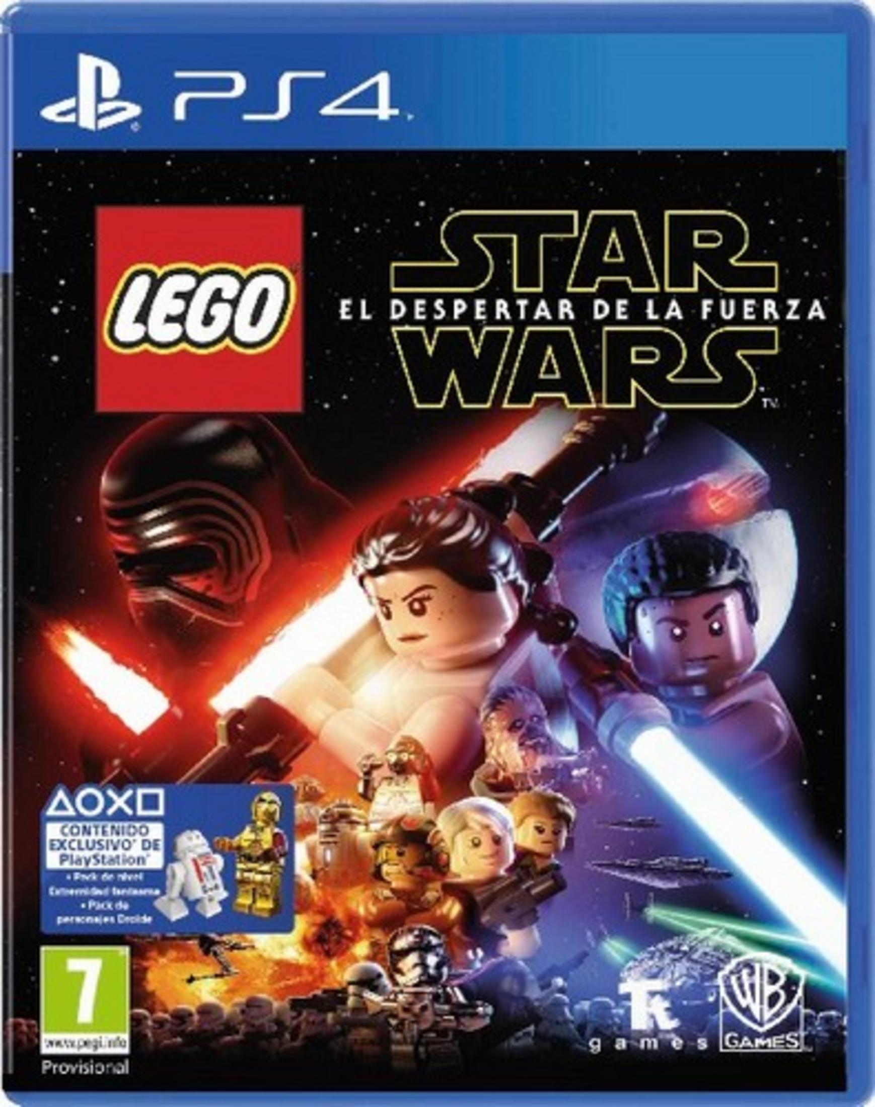 Custodia gioco PS4: Personaggi Lego Star Wars con spade laser davanti a scena spaziale.