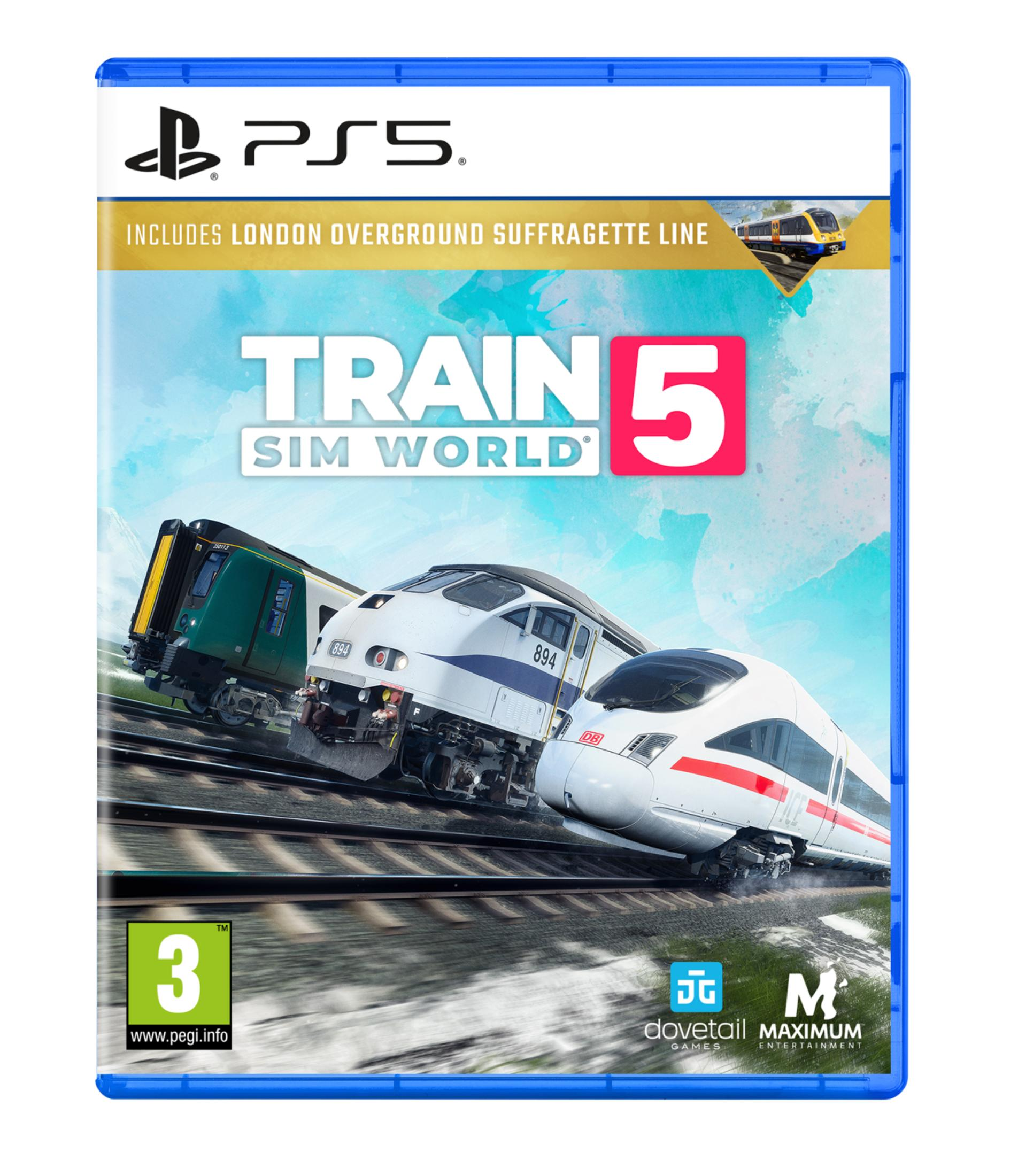 Copertina del gioco Train Sim World 5 con tre treni sui binari.