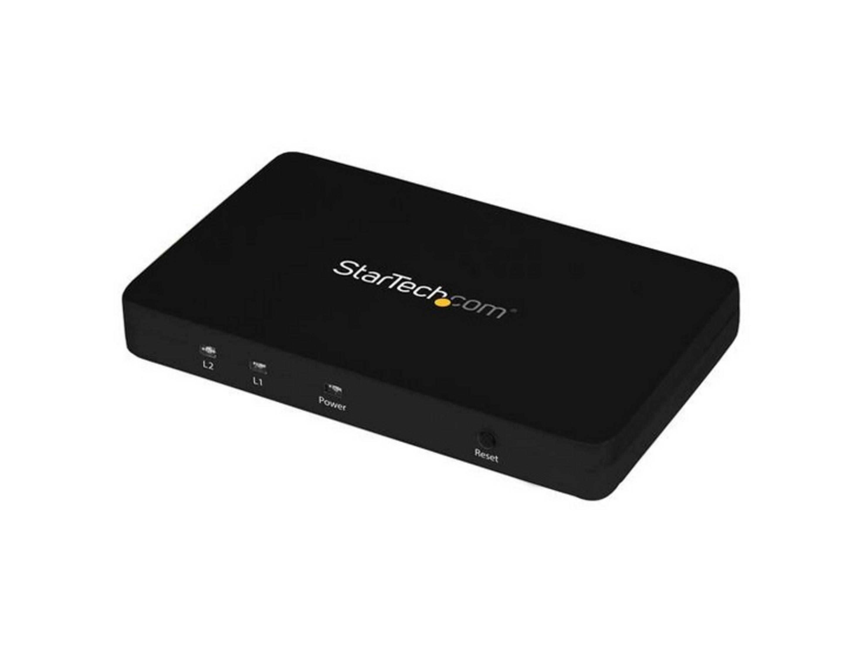 Un dispositivo negro StarTech.com con etiquetas L2, L1, Power y Reset.