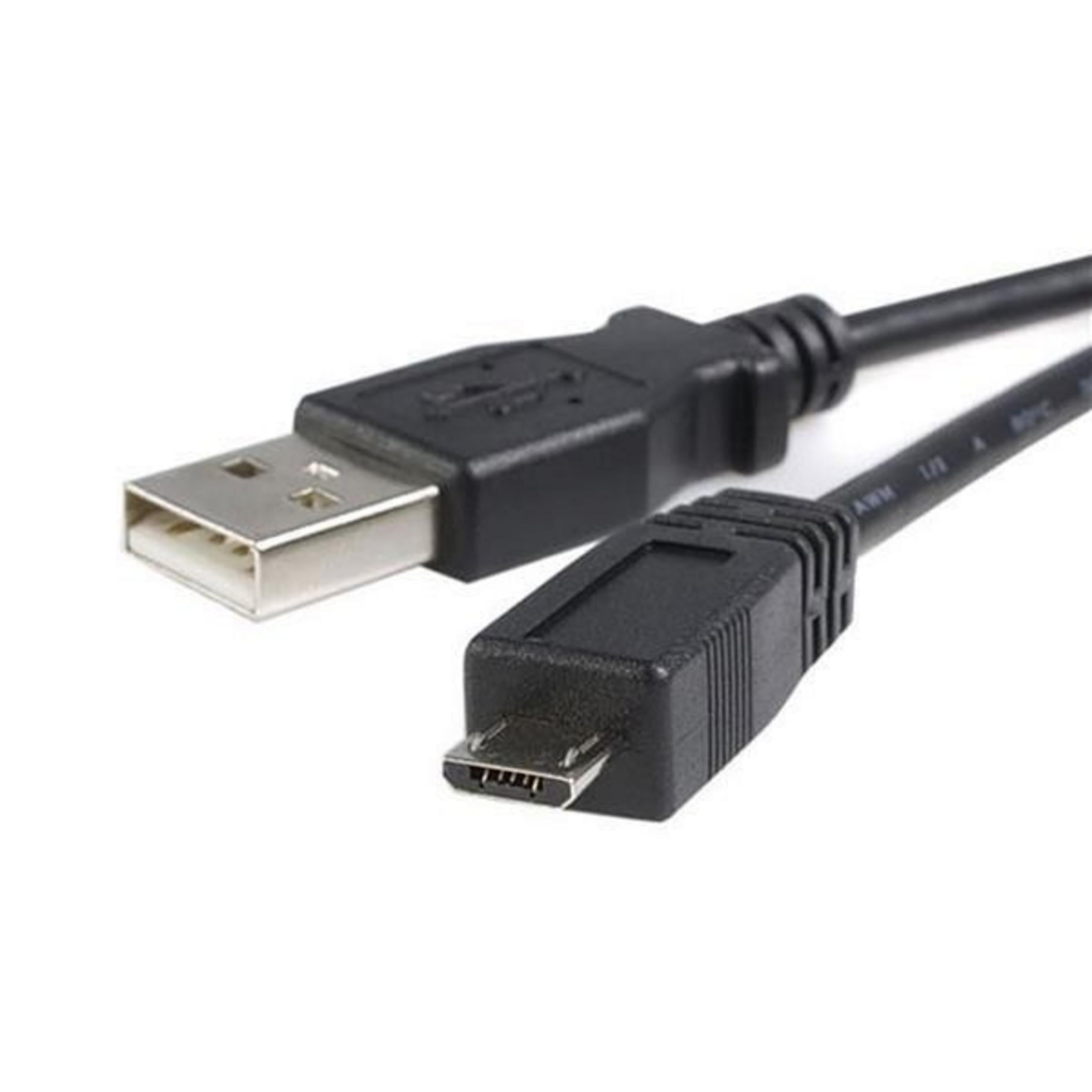 Un cavo USB a Micro USB nero su sfondo bianco.