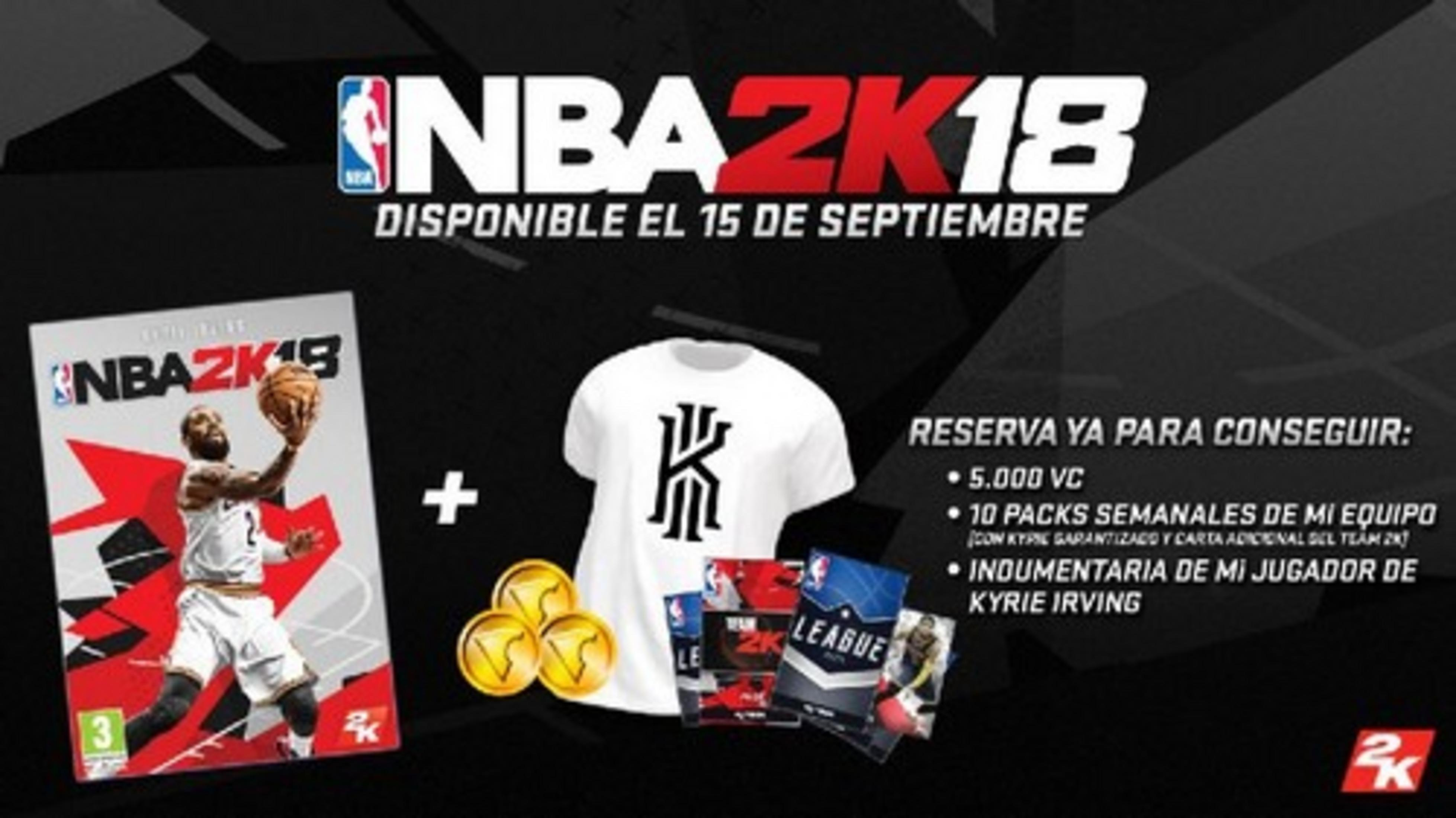 Copertina NBA 2K18 con giocatore, maglietta, monete e carte. Uscita 15 set.