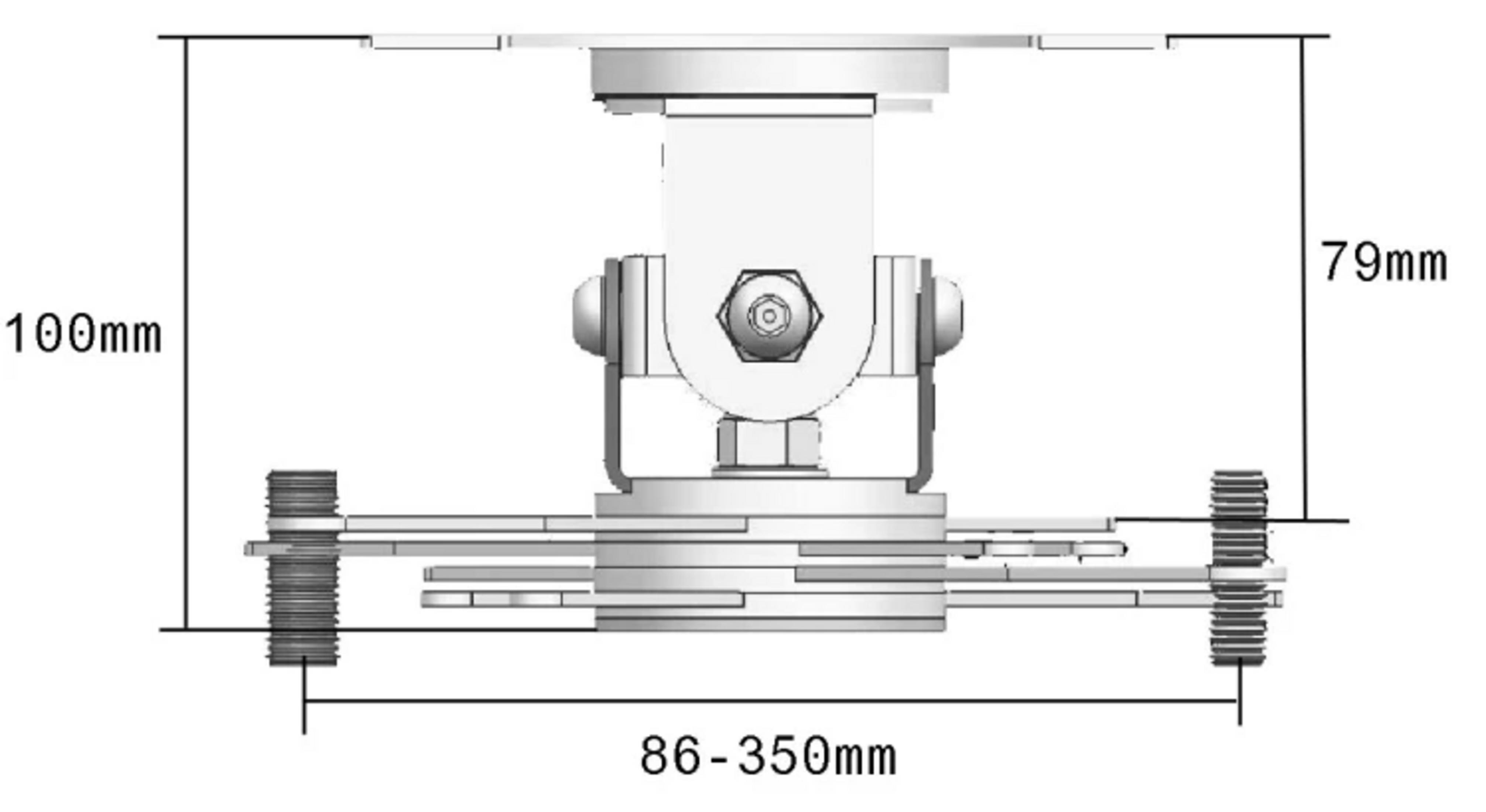 Dibujo técnico de un soporte con dimensiones 100mm, 79mm y 86-350mm.