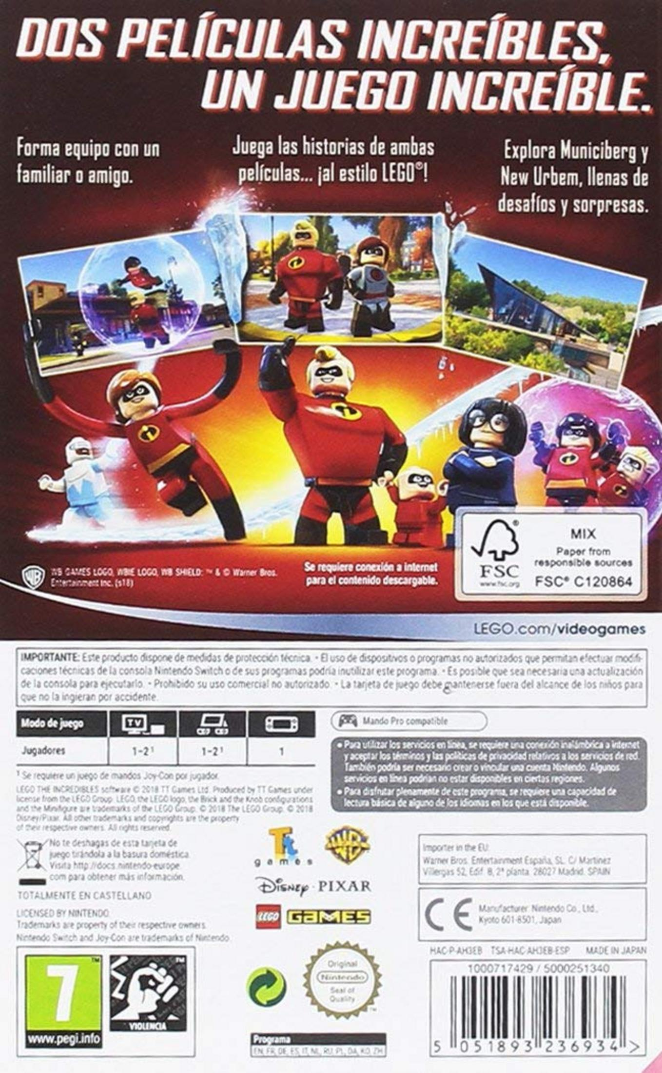 Retro della scatola del gioco con personaggi degli Incredibili e info.