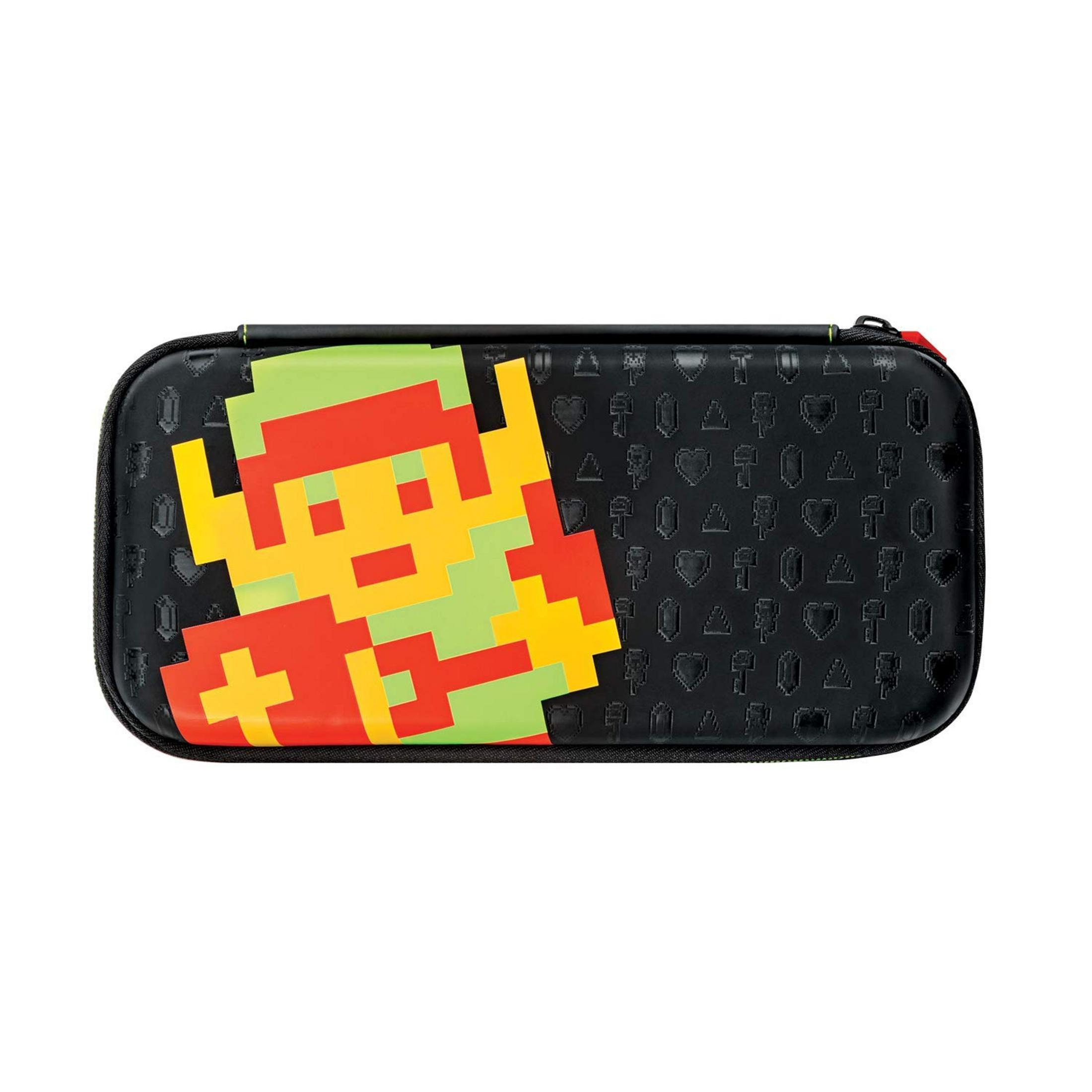 Czarna torba z motywem Linka w 8 bitach i ikonami gier.