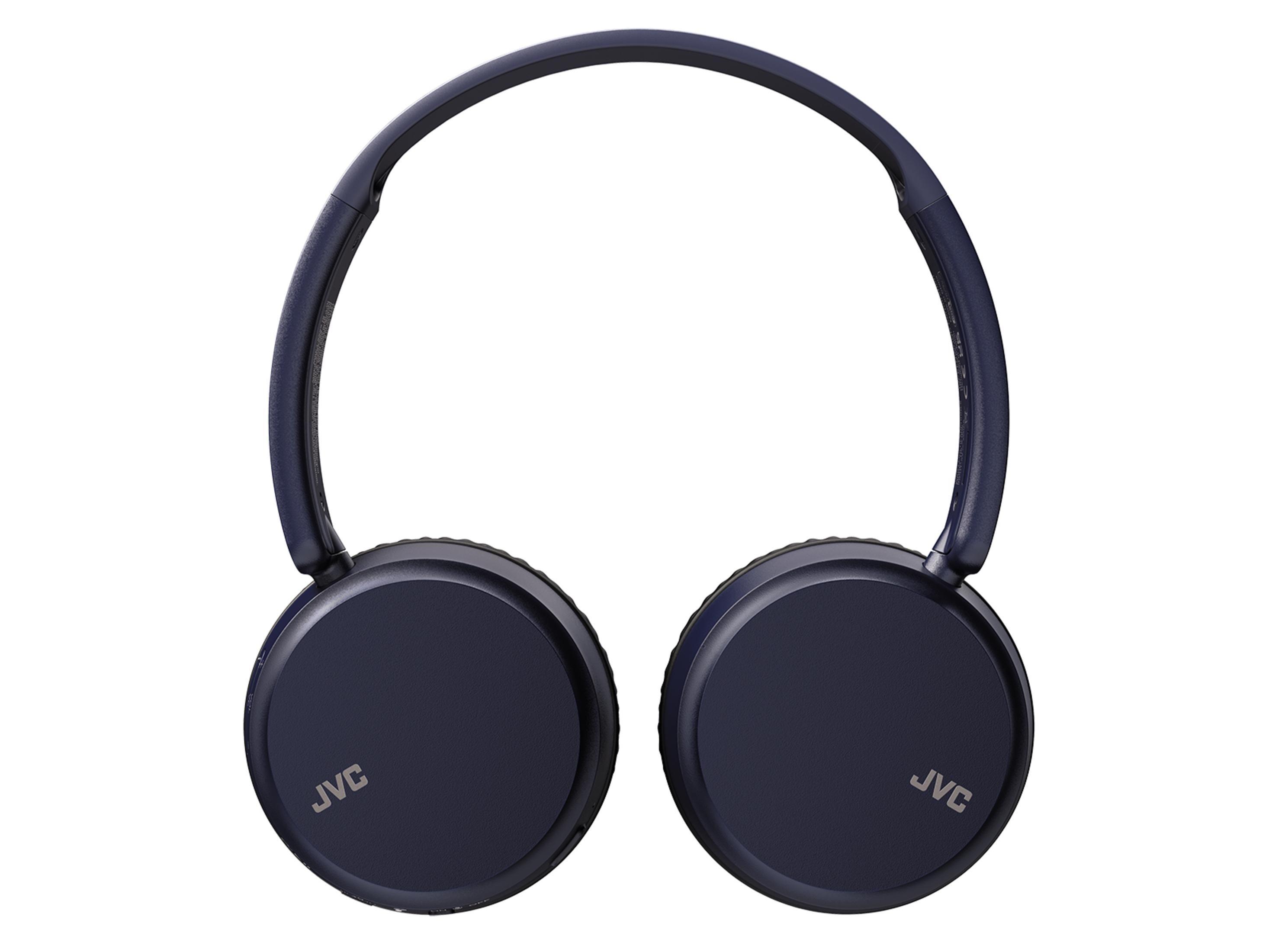 Cuffie JVC blu scuro con archetto e padiglioni rotondi.