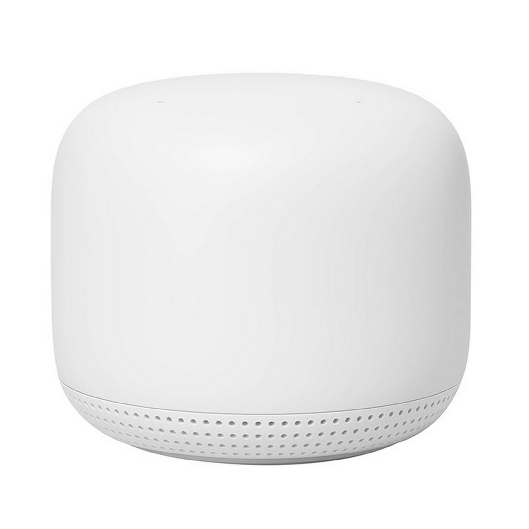 Biały, cylindryczny router Wi-Fi z perforacjami u podstawy.