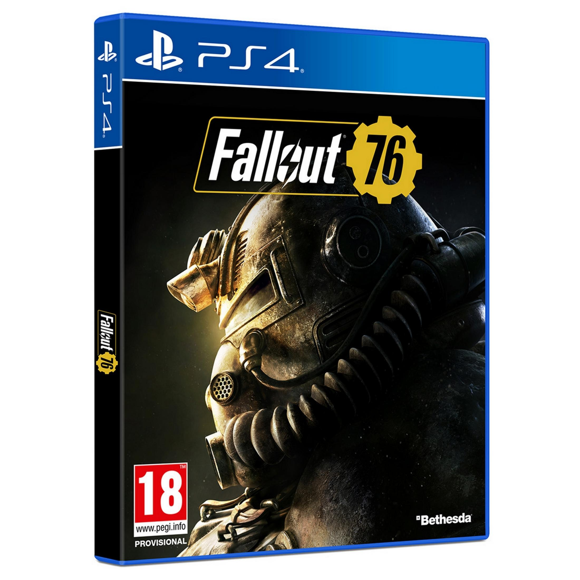 Custodia gioco PS4 Fallout 76, primo piano di un casco di armatura potenziata usurato.