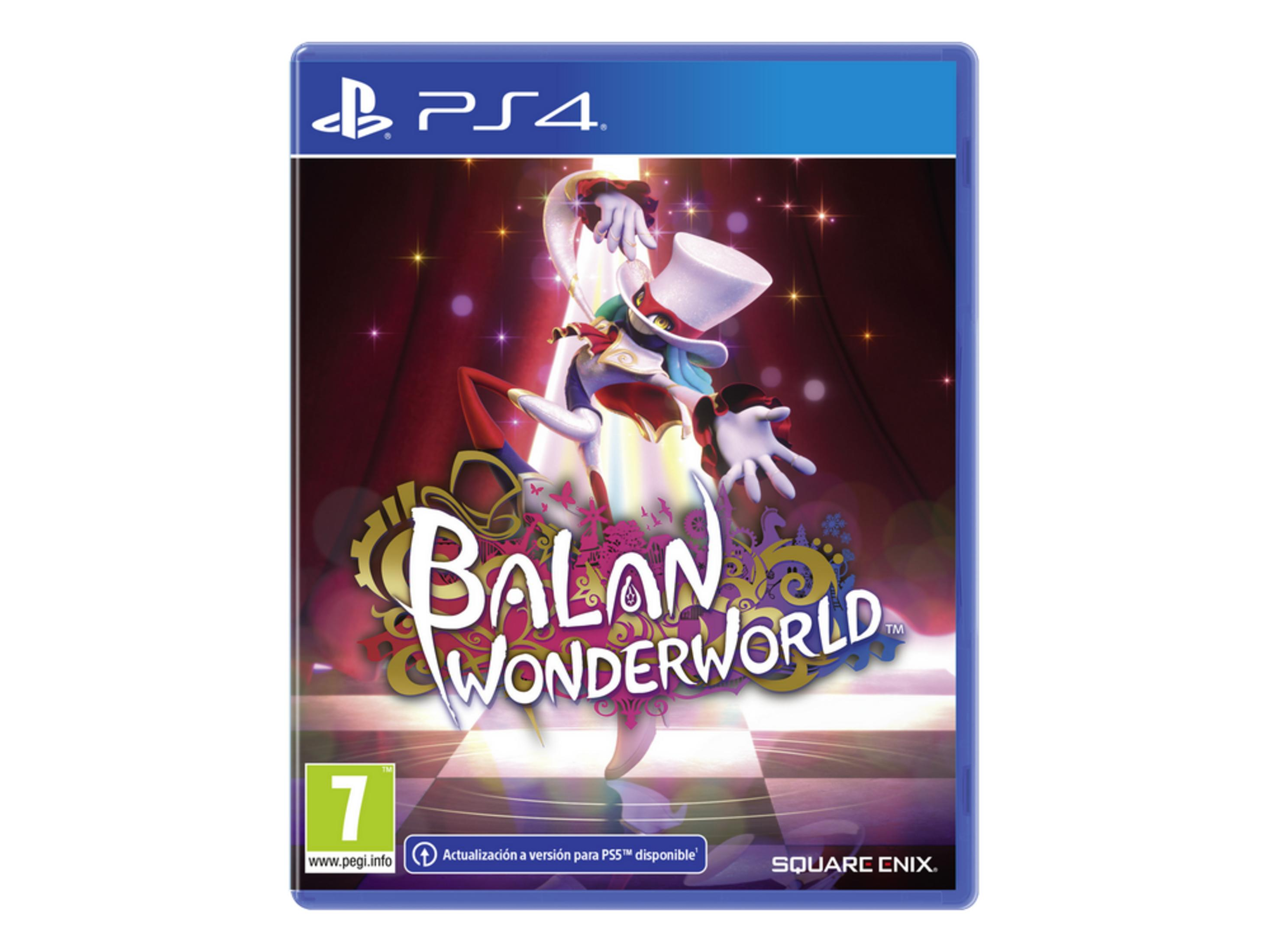 Custodia gioco PS4 con copertina Balan Wonderworld, figura mago, stelle.