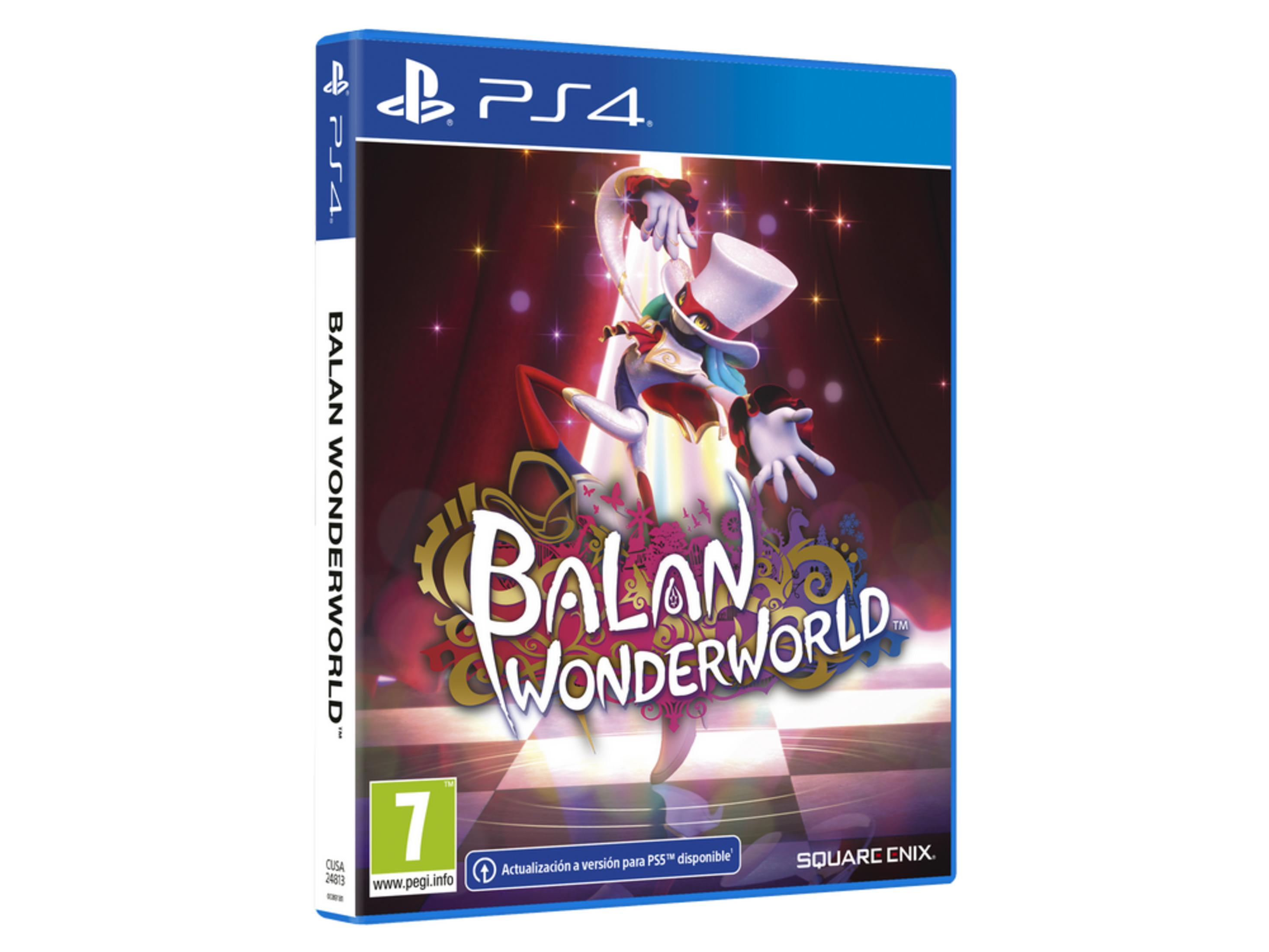 Custodia gioco PS4 Balan Wonderworld con un mago davanti a una tenda rossa.