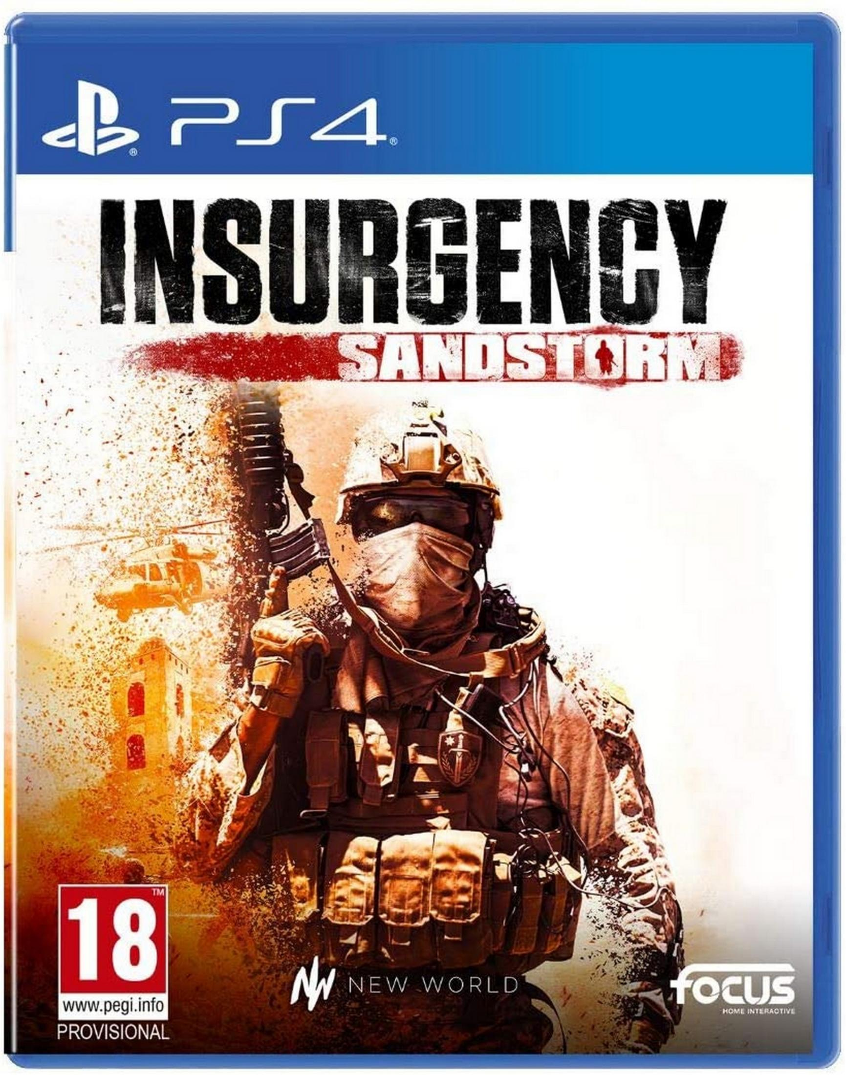 Copertina PS4 di Insurgency: Sandstorm, con un soldato e un elicottero.