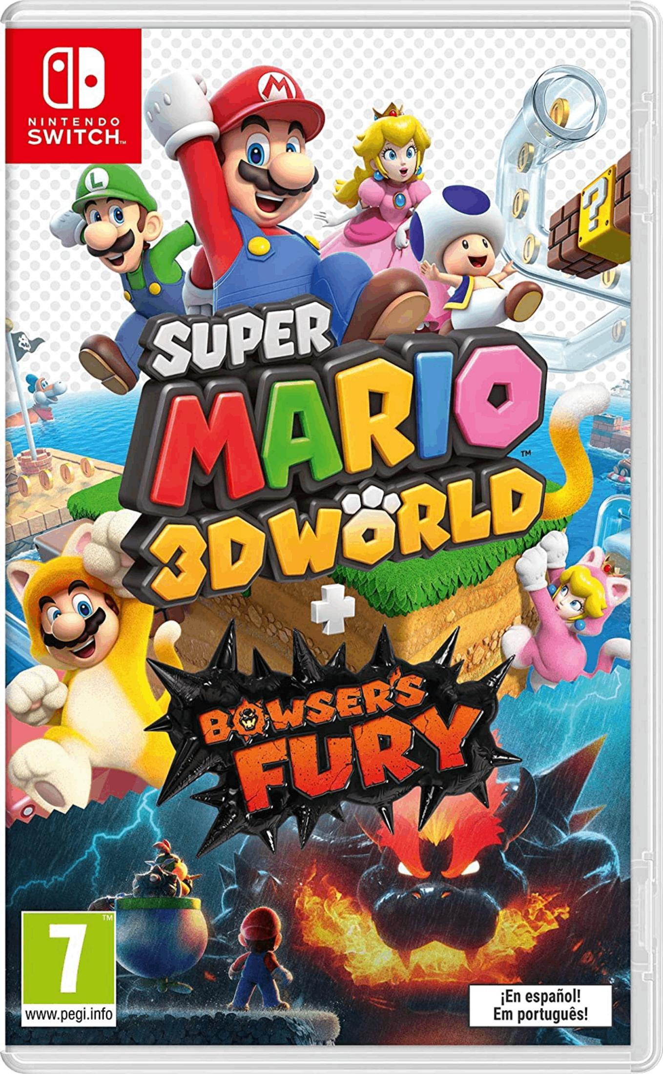 Mario, Luigi, Peach e Toad sulla copertina di Super Mario 3D World + Bowser's Fury.