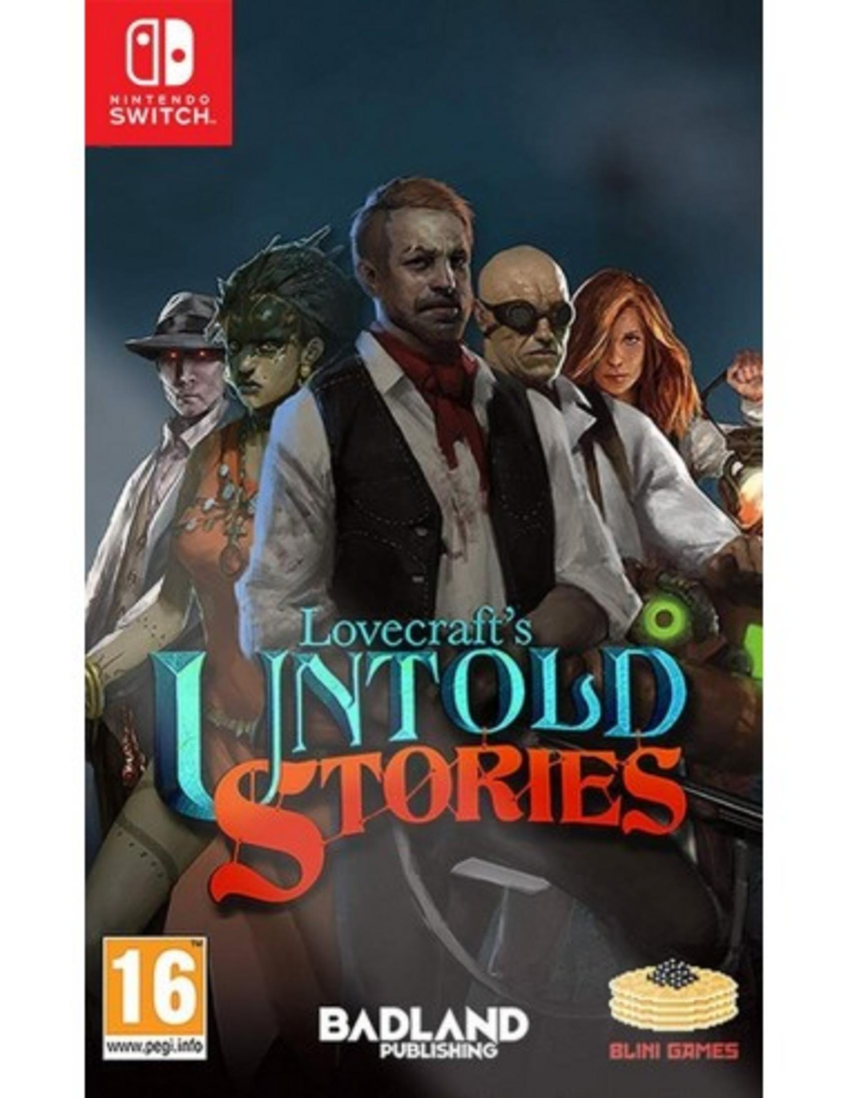 Copertina Nintendo Switch con 5 personaggi spettrali e il titolo 'Lovecraft's Untold Stories'.
