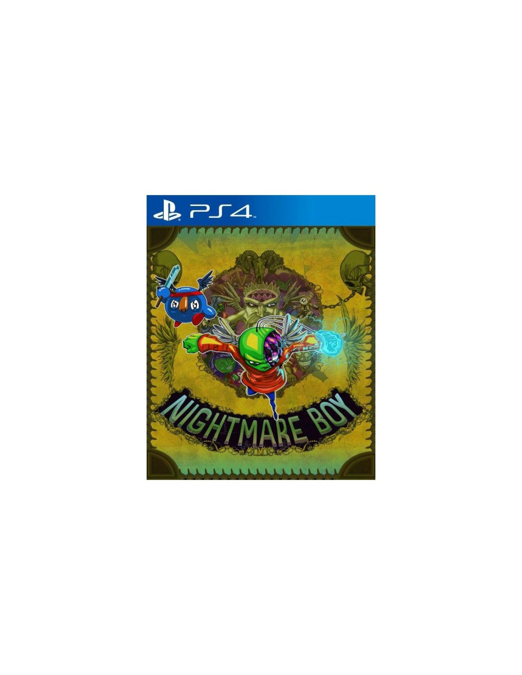 Copertina del gioco PS4 Nightmare Boy con personaggi verdi e blu su sfondo giallo.