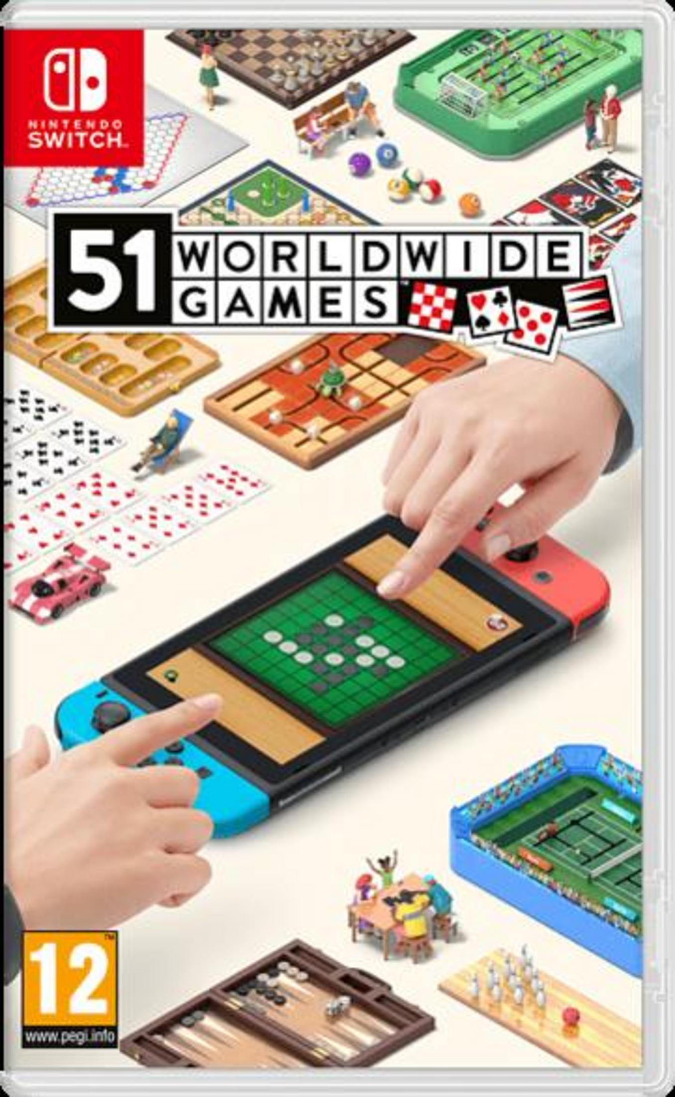 Copertina Nintendo Switch con giochi: scacchi, carte, bowling, calcio balilla.