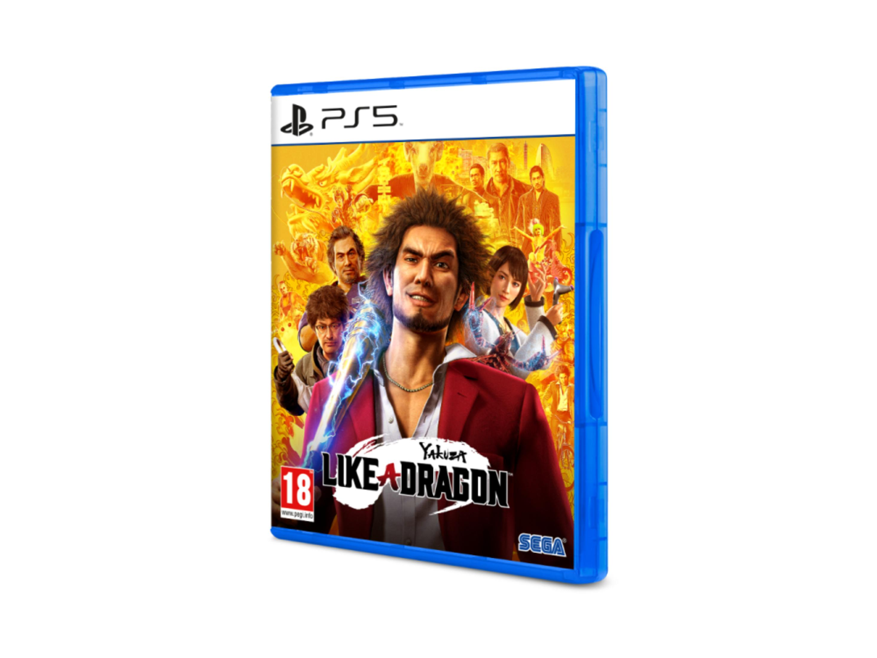 Custodia gioco PS5 Yakuza: Like a Dragon, con personaggi e logo.