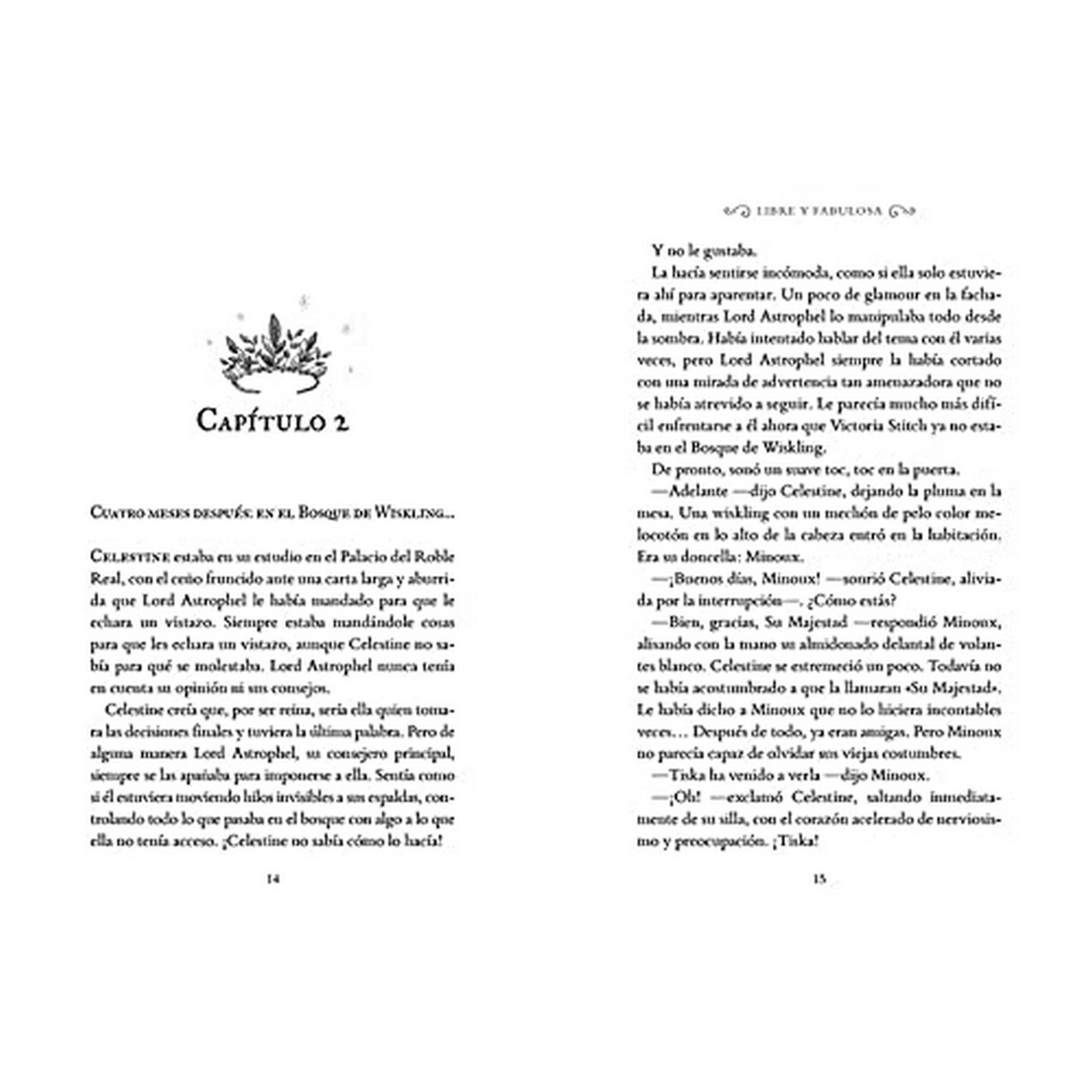 Página con Capítulo 2 y texto sobre Celestine, Lord Astrophel y Minoux.