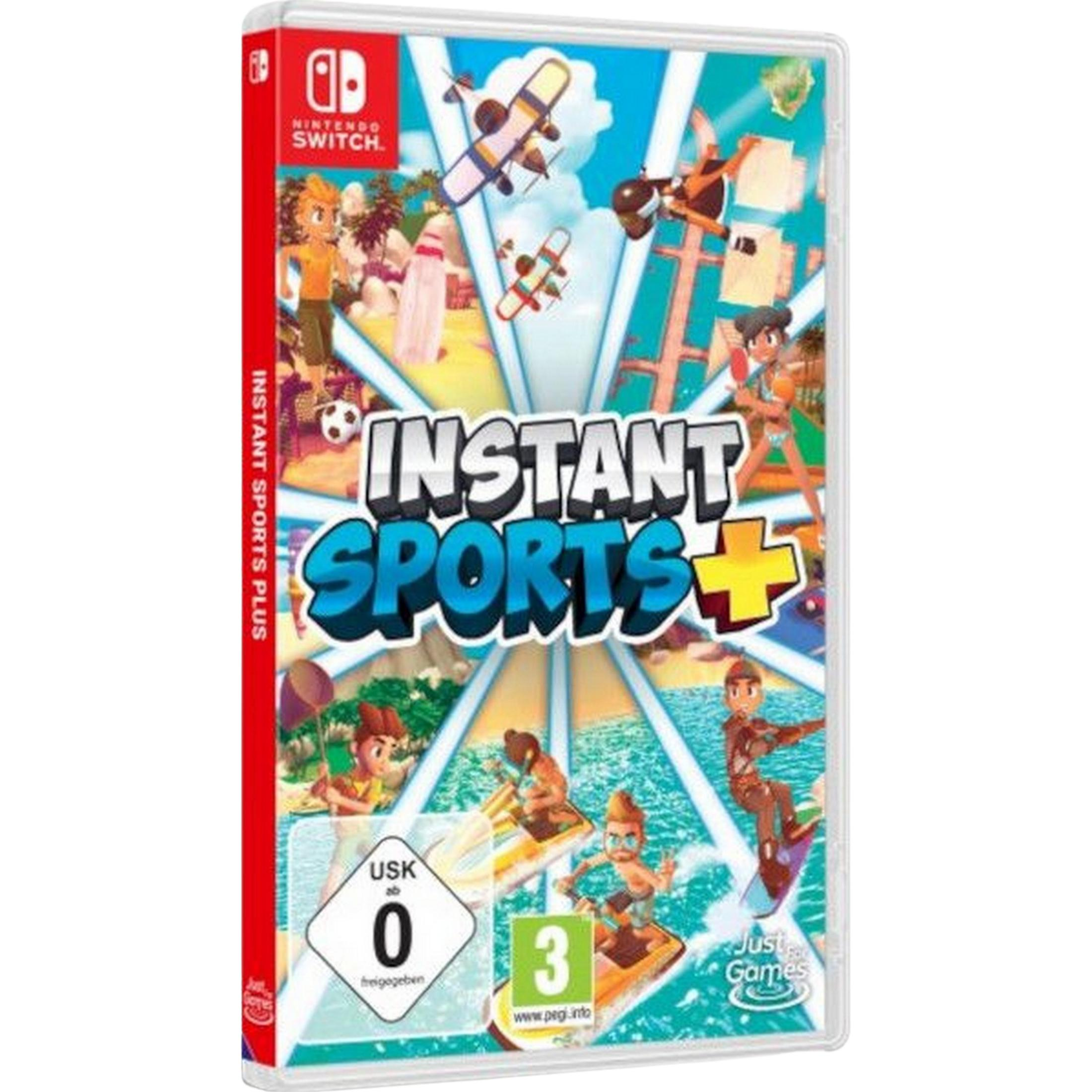 Custodia gioco Nintendo Switch per Instant Sports Plus, con personaggi dei cartoni animati che praticano sport acquatici e volano.