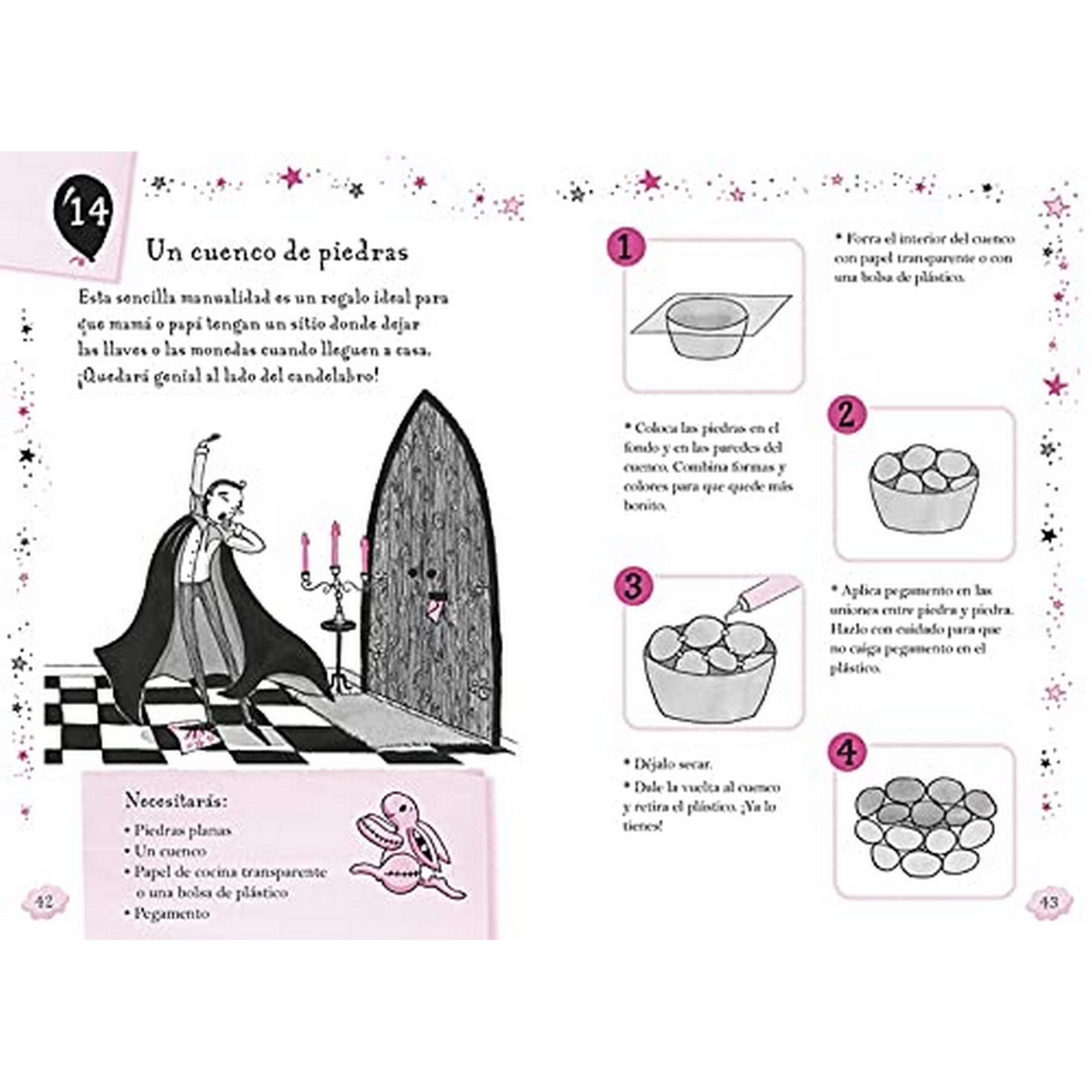 Guía paso a paso para decorar un cuenco de piedras con temática de vampiro.