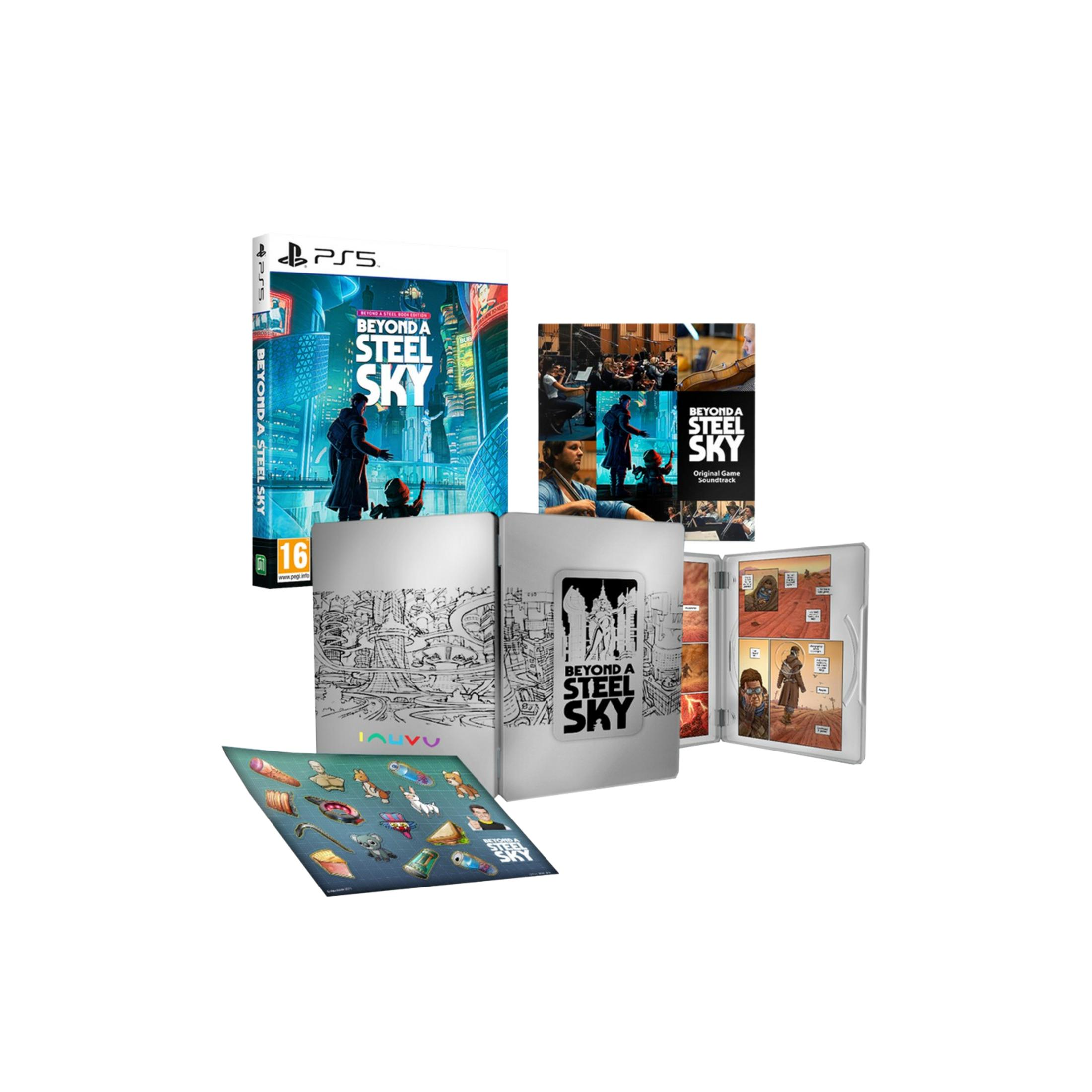 Gioco PS5 "Beyond a Steel Sky" con colonna sonora, artbook e fumetto.