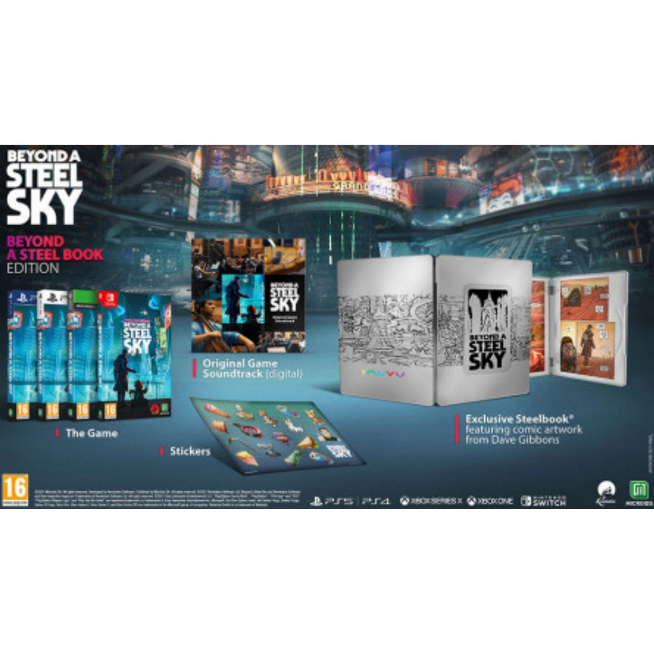 L'Edizione Steelbook di Beyond a Steel Sky include gioco, colonna sonora e adesivi.