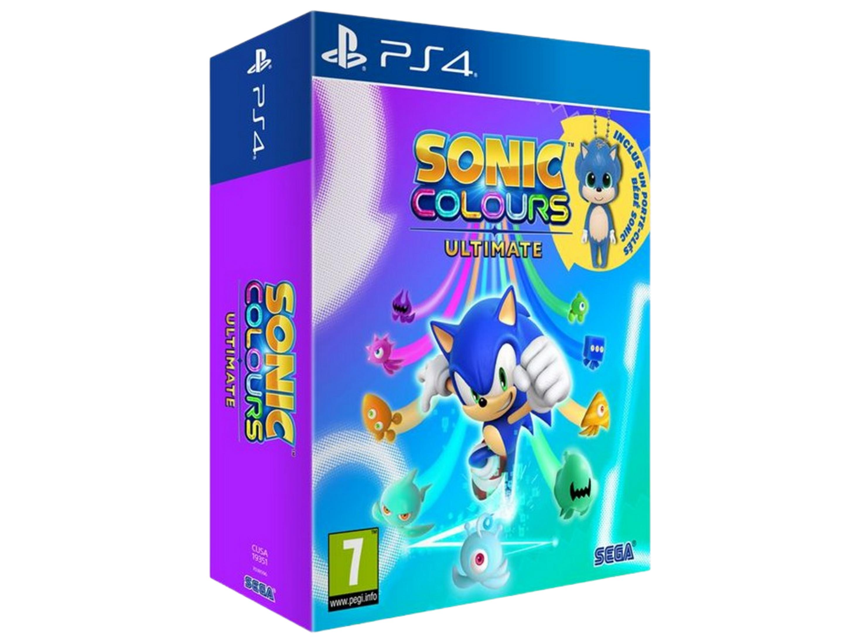 Custodia del gioco Sonic Colours Ultimate PS4 con Sonic, Wisps e portachiavi.