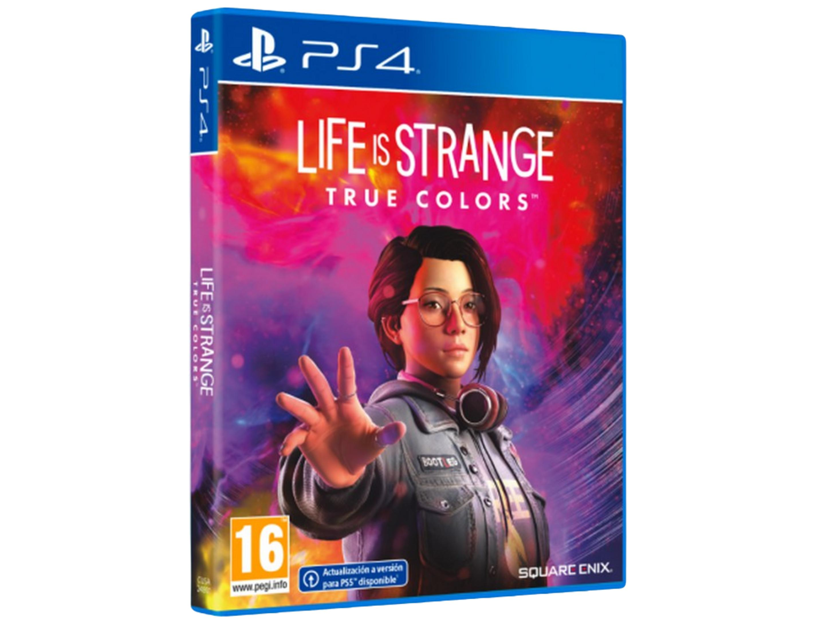 Custodia gioco PS4: 'Life is Strange: True Colors' con donna su sfondo colorato.