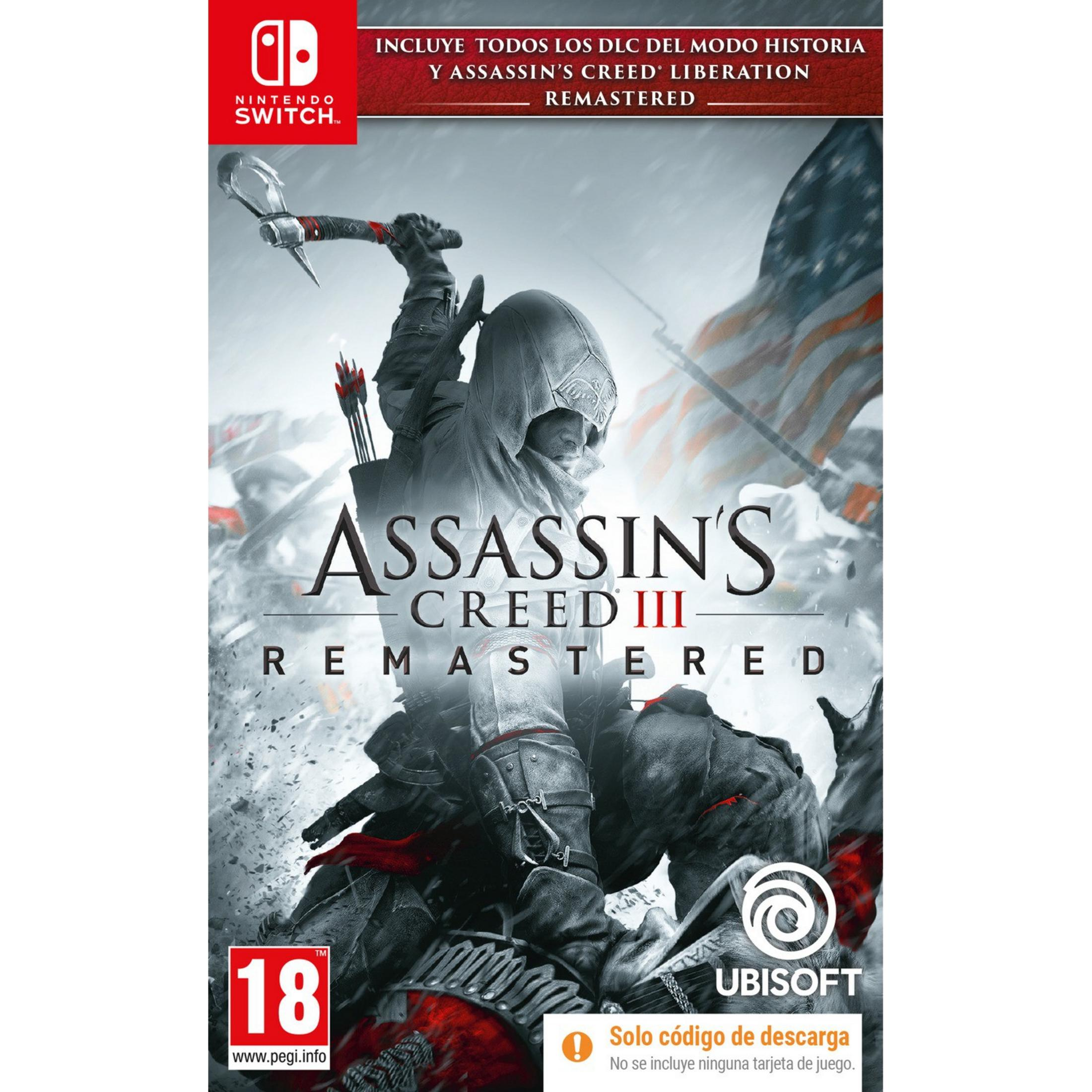 Portada de Assassin's Creed III Remastered para Nintendo Switch con un asesino.