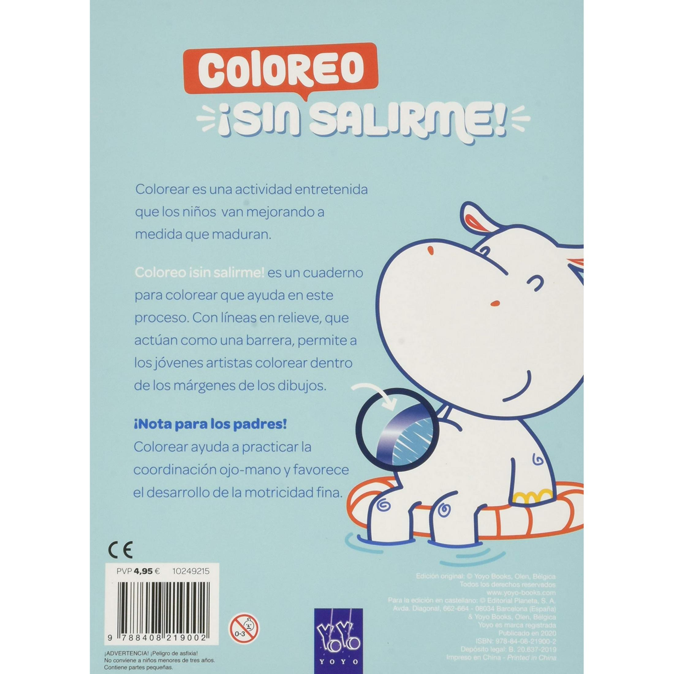 Un hipopótamo blanco con un salvavidas y una lupa. Texto en español.