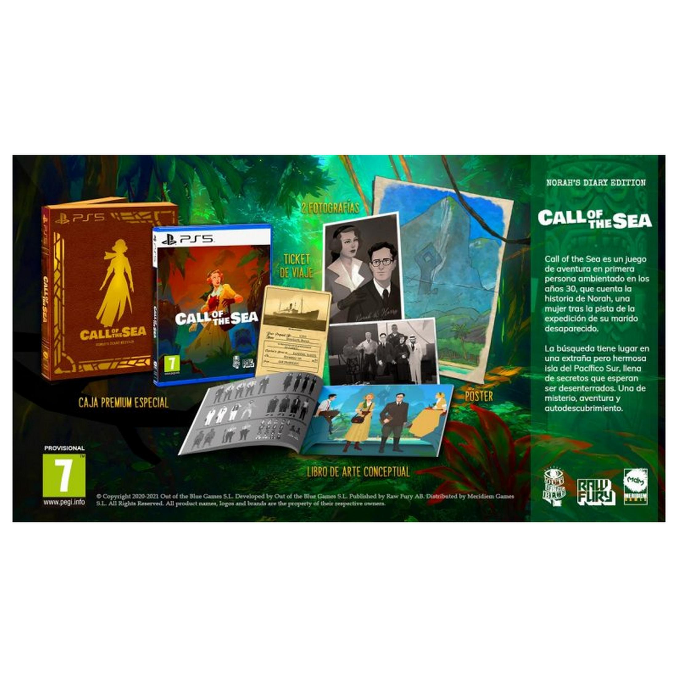 Confezione del gioco Call of the Sea PS5, edizione da collezione, foto, biglietto e poster.