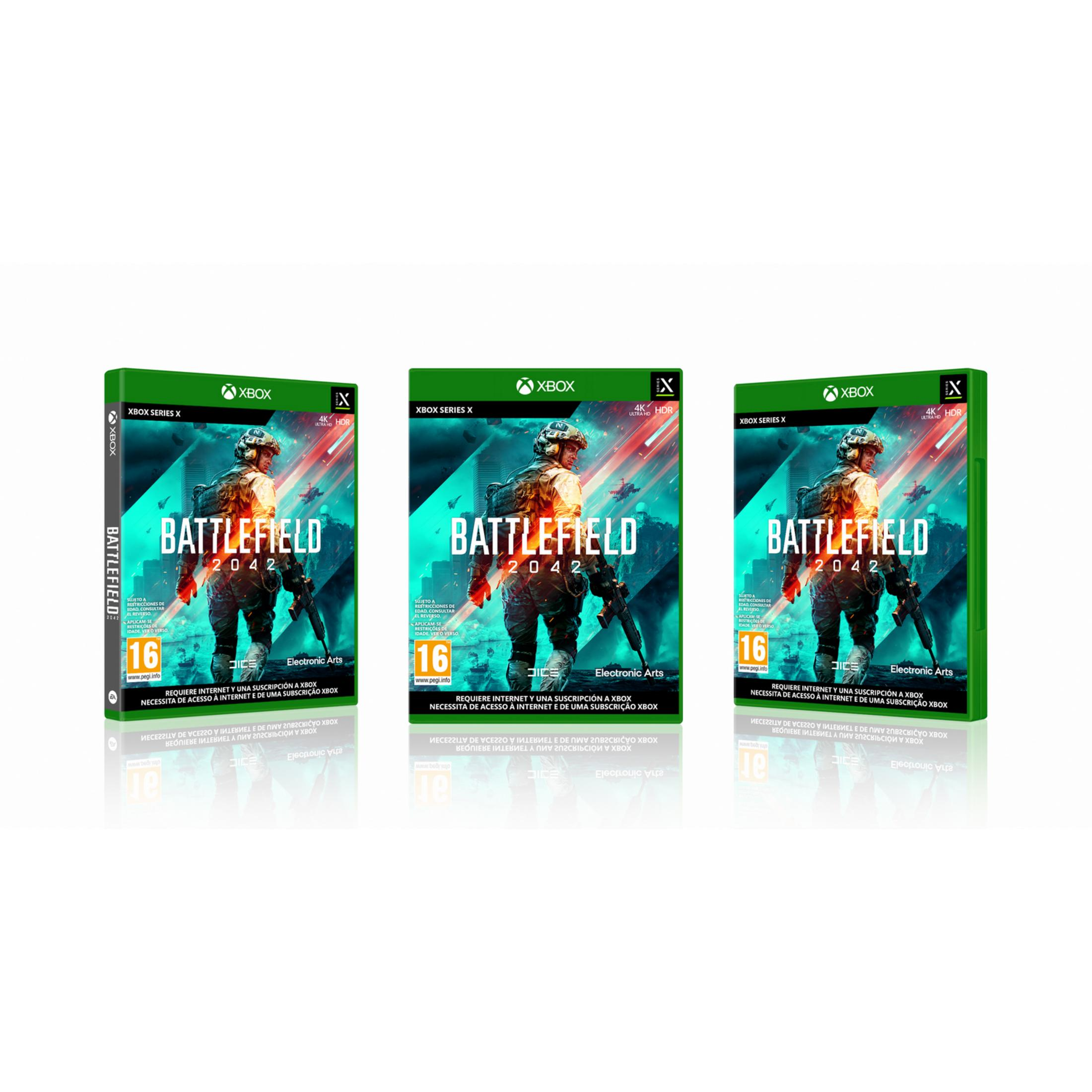 Tres carcasas de Xbox Series X para Battlefield 2042, con un soldado en la portada.