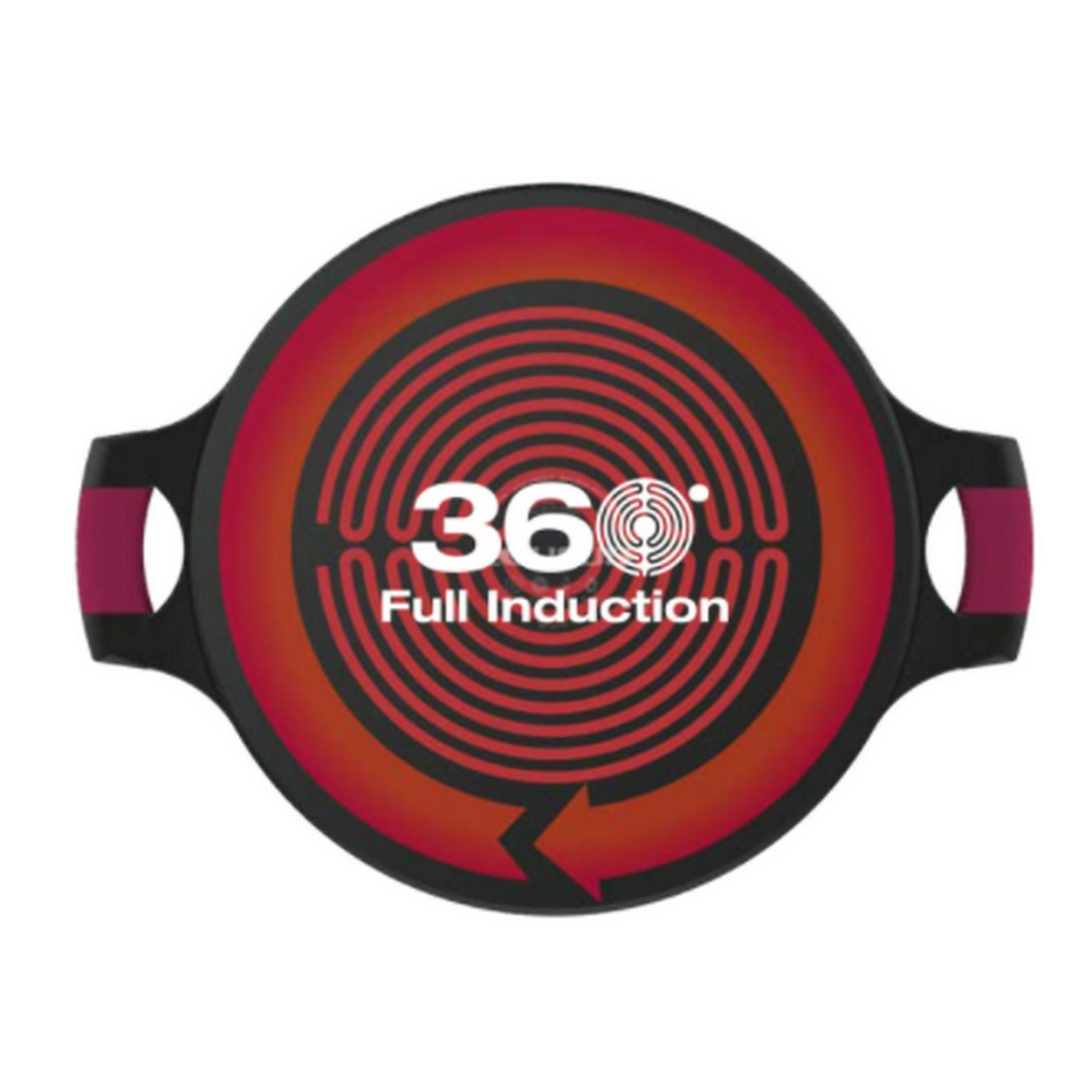 Schwarzer Induktionskochtopf mit rotem Muster und Text "360 Full Induction".