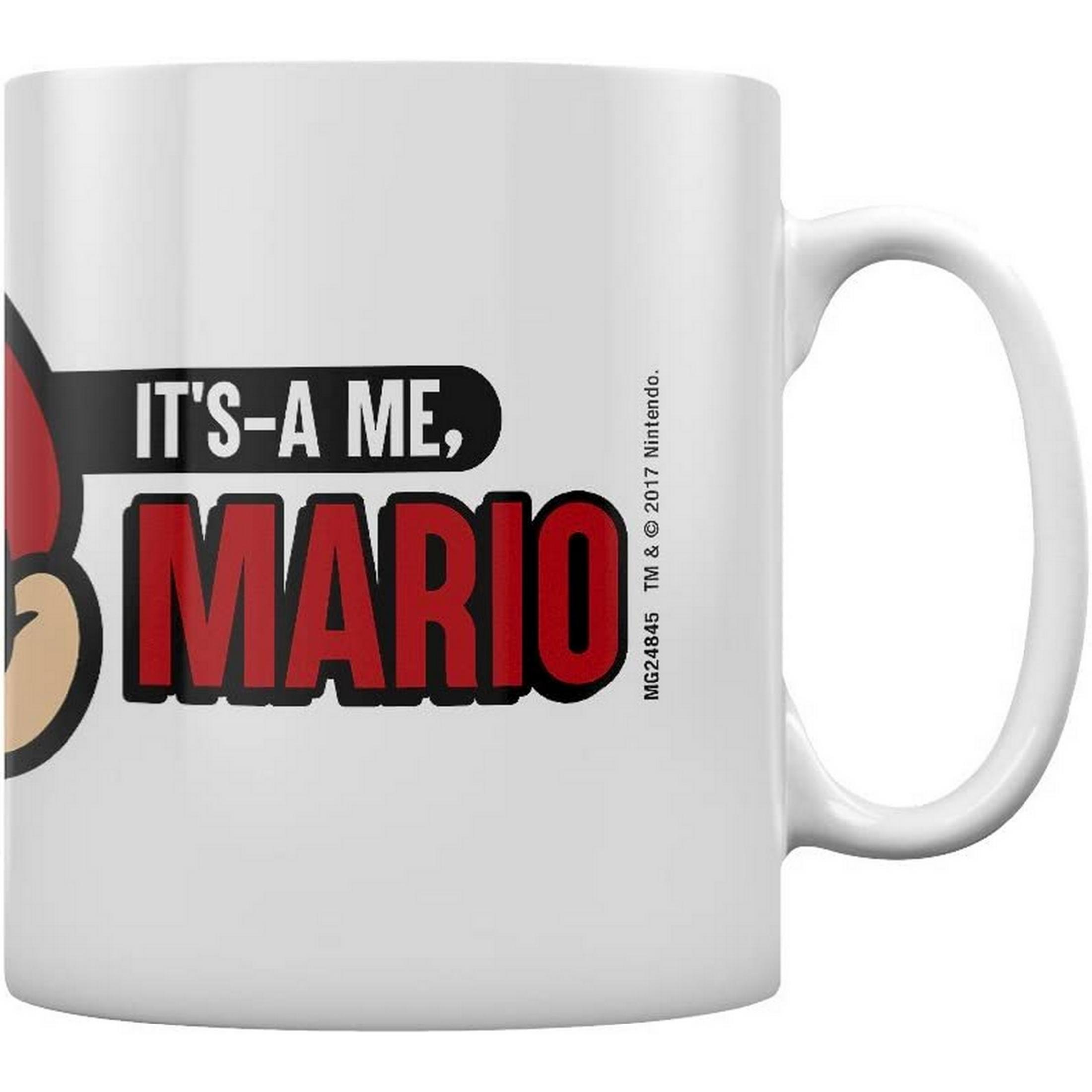 Tazza bianca con la frase di Mario "IT'S-A ME, MARIO" e logo Nintendo.