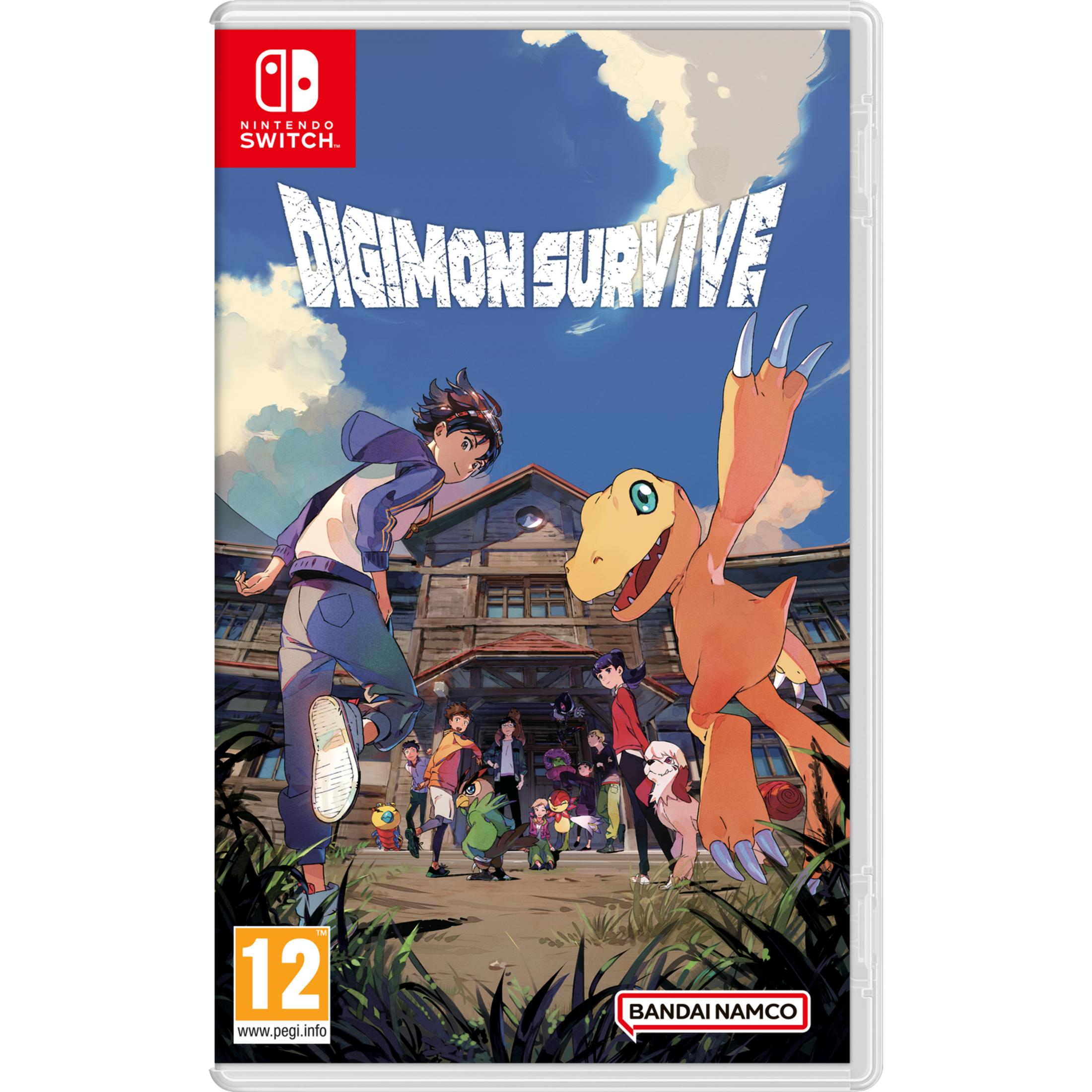 Copertina Digimon Survive: Un ragazzo e un Digimon arancione davanti a una casa.