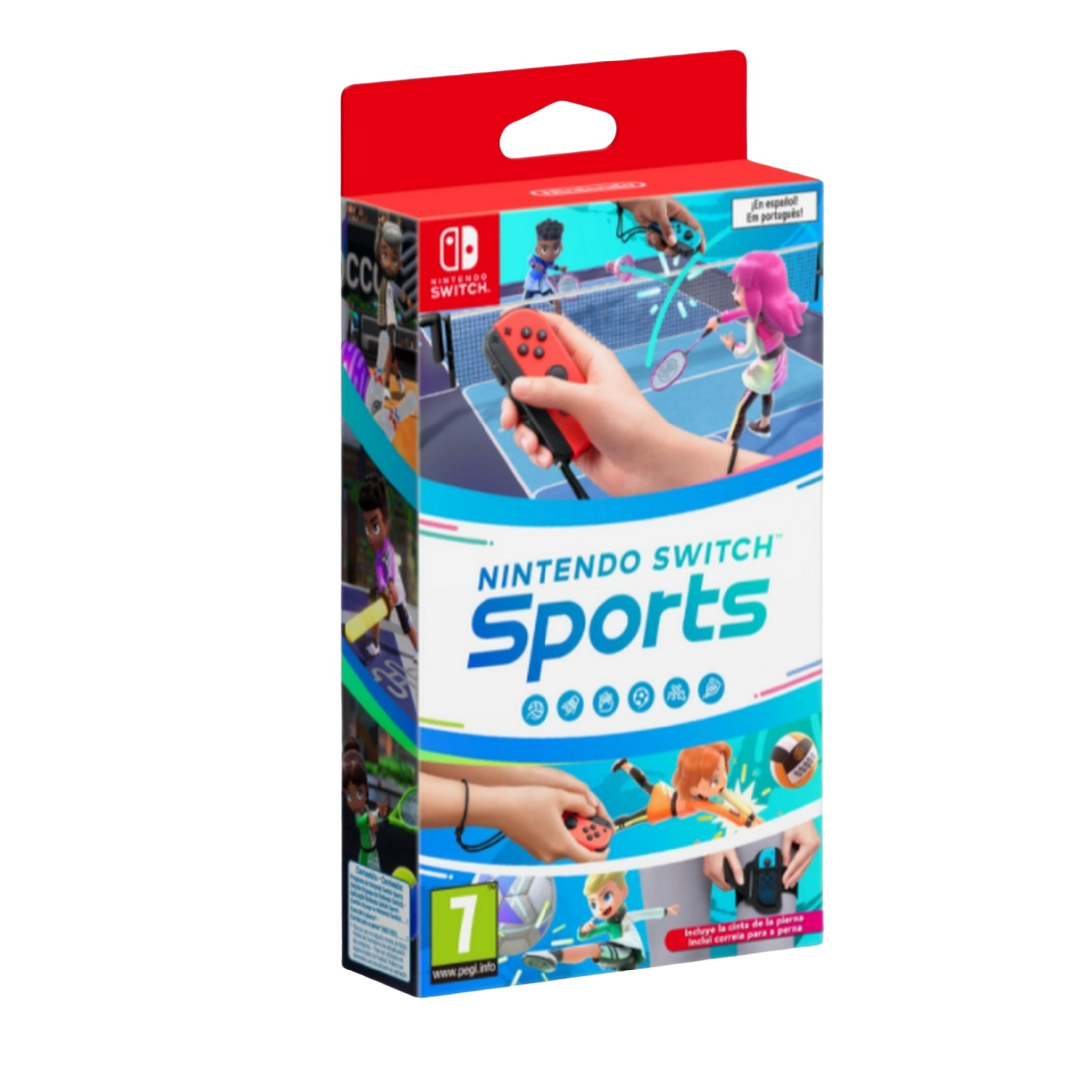 Caja del juego Nintendo Switch Sports mostrando escenas y personajes.