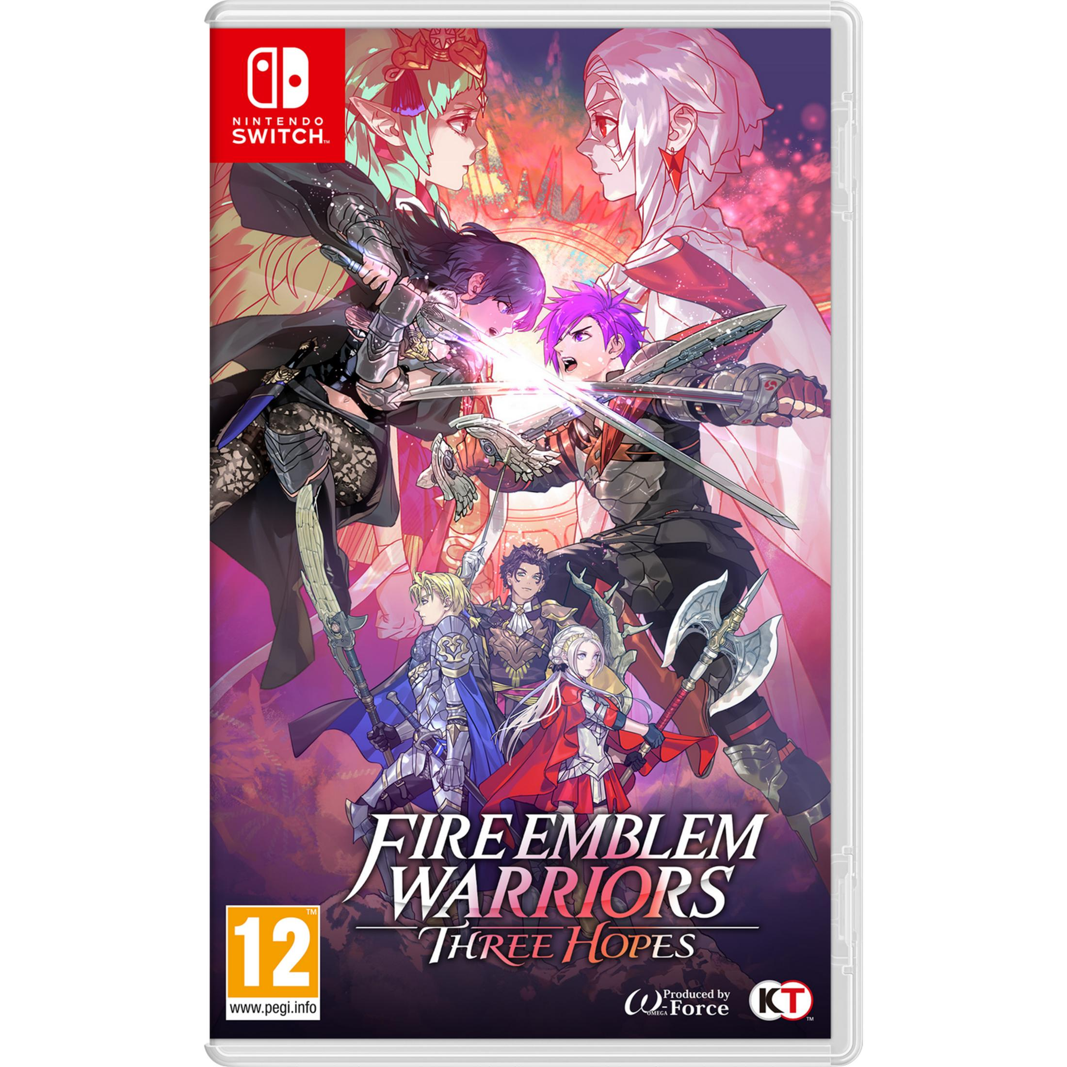 Portada del juego Nintendo Switch con personajes de Fire Emblem Warriors: Three Hopes.