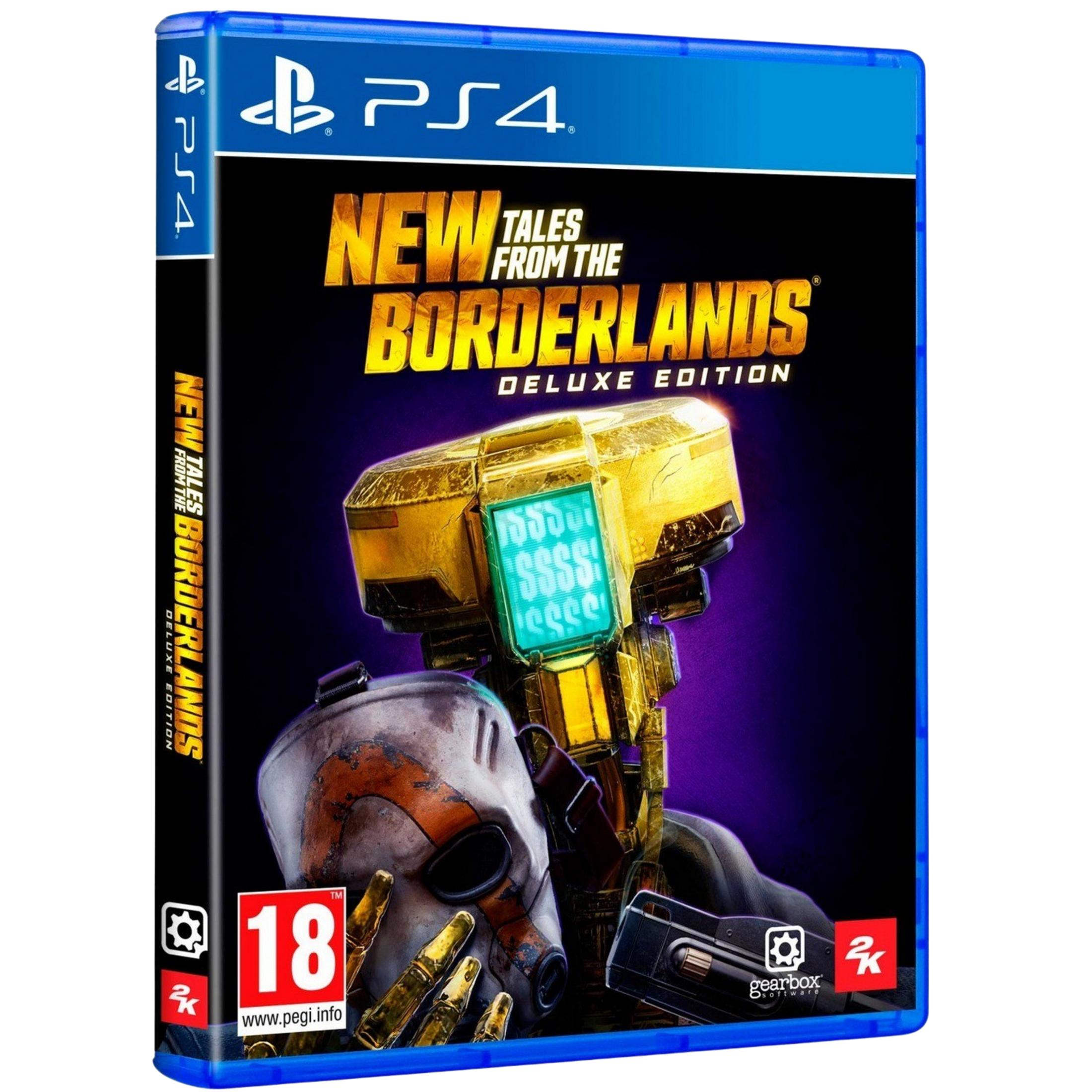 Juego PS4 "New Tales from the Borderlands Deluxe Edition" con figuras de robots.