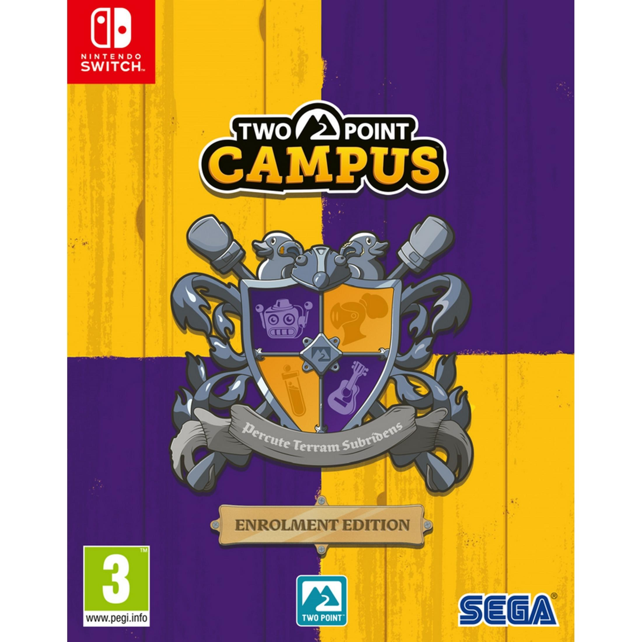 Copertina gioco Nintendo Switch Two Point Campus: Enrolment Edition con stemma.