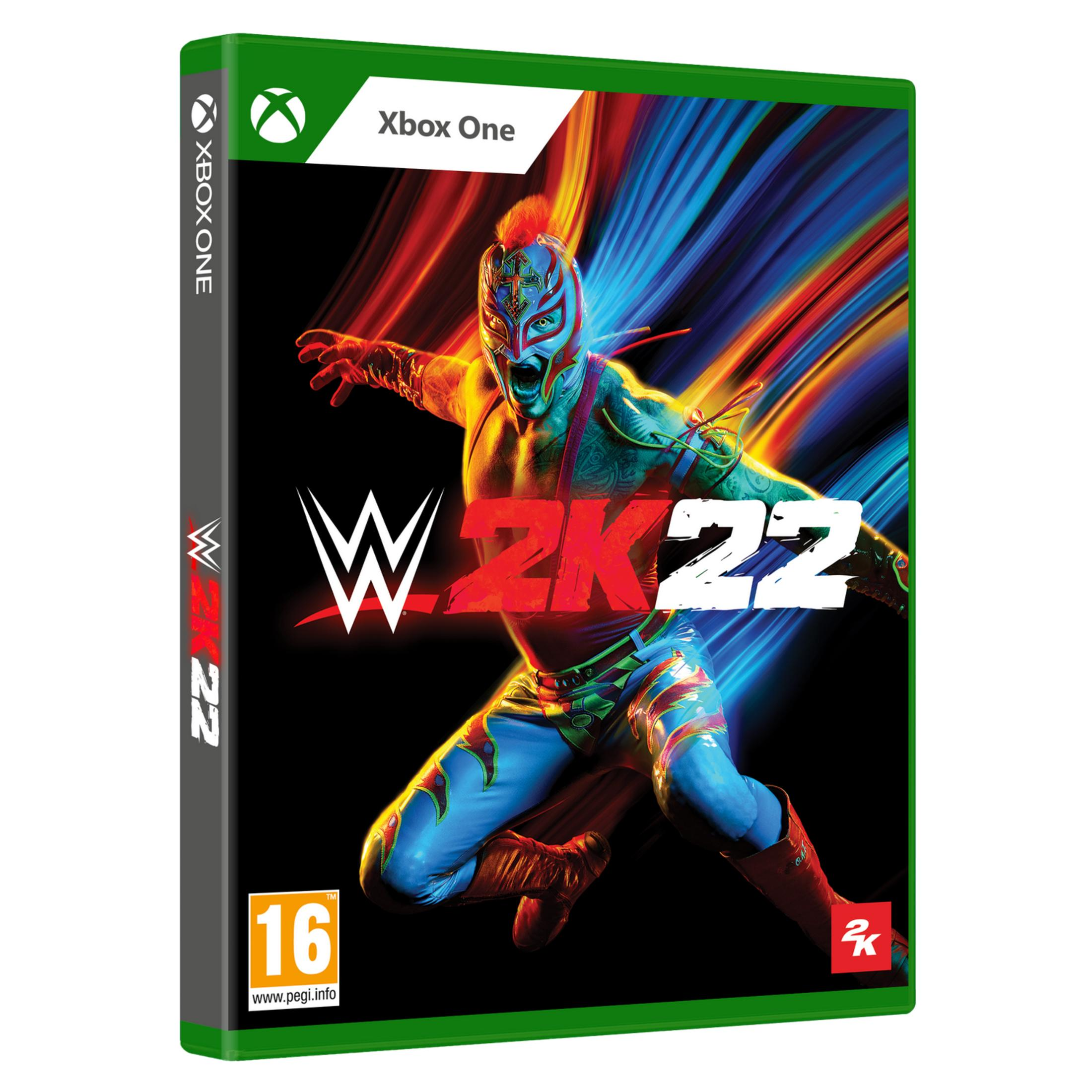 Funda de Xbox One WWE 2K22 con Rey Mysterio y fondo dinámico.