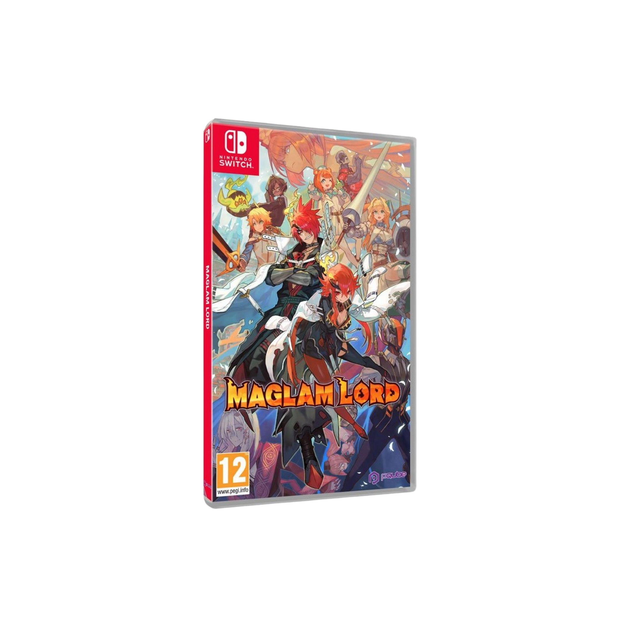Custodia gioco Nintendo Switch con personaggi anime, titolo 'Maglam Lord' e classificazione PEGI 12.
