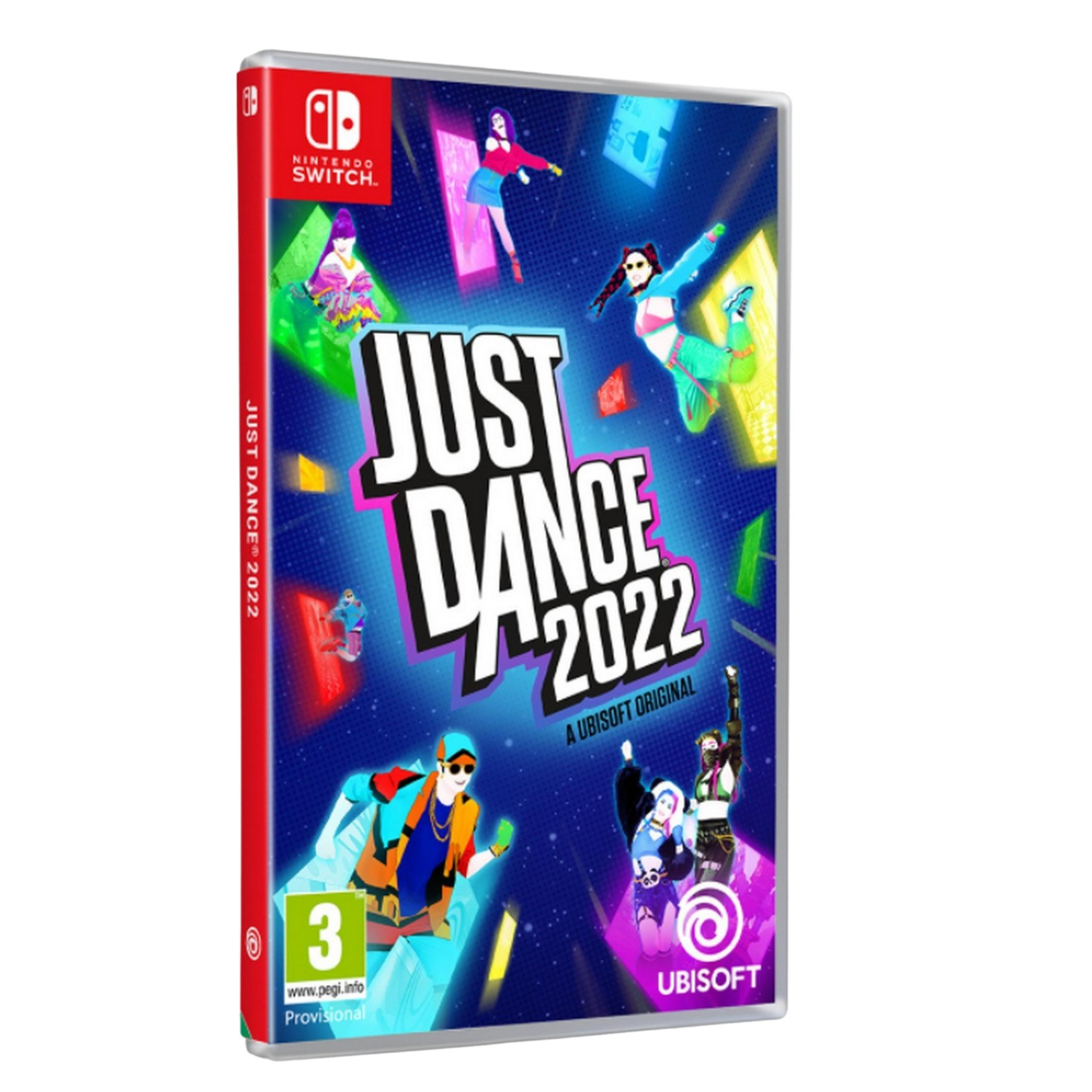 Custodia del gioco Just Dance 2022 per Nintendo Switch con ballerini dai colori neon.