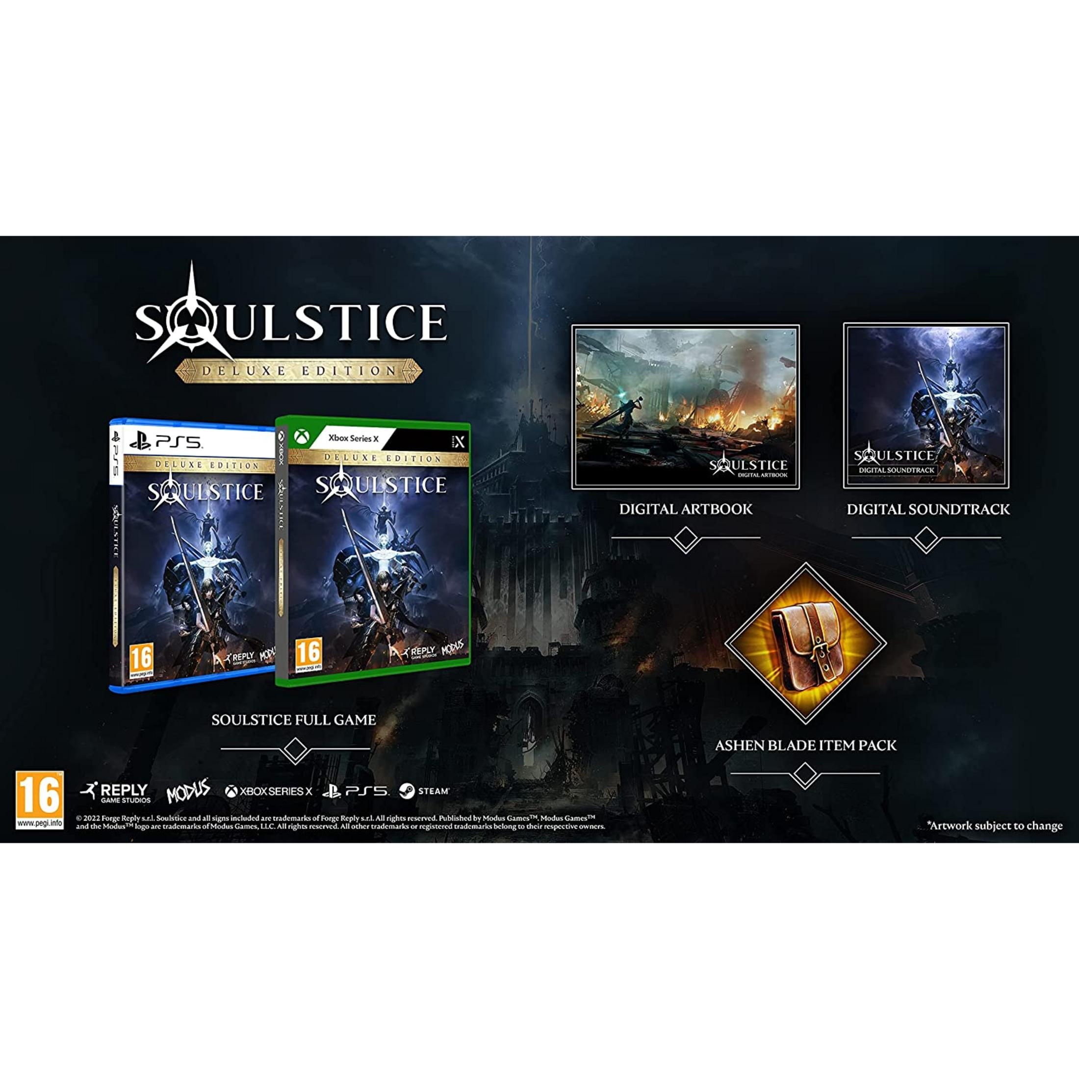 Edizione Deluxe di Soulstice per PS5 e Xbox, artbook, colonna sonora e pacchetto oggetti.