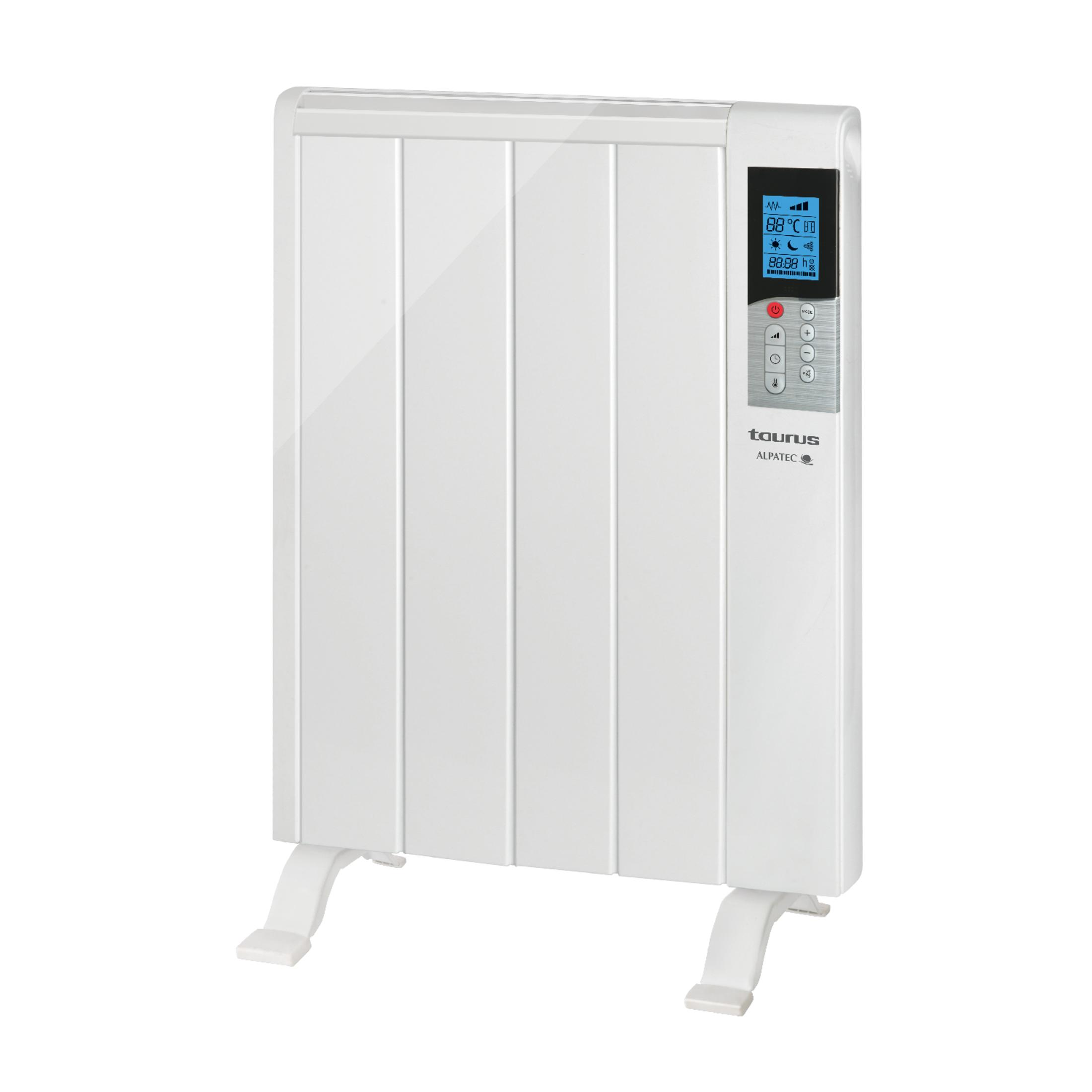 Un radiatore elettrico bianco con display digitale e pulsanti.