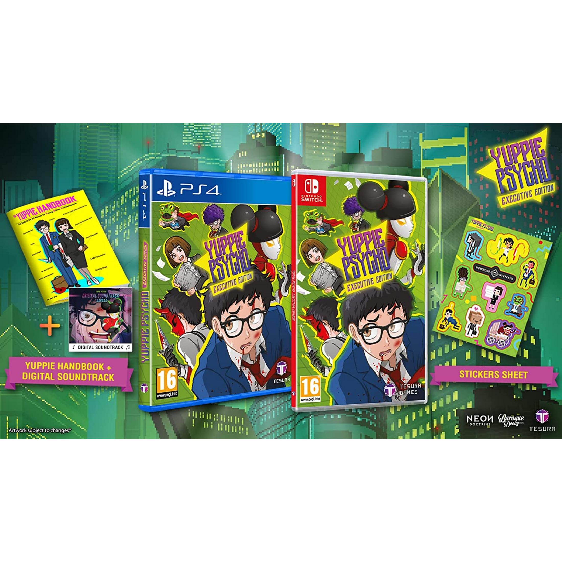 Yuppie Psycho Edizione Executive per PS4 e Switch con manuale, colonna sonora, adesivi.