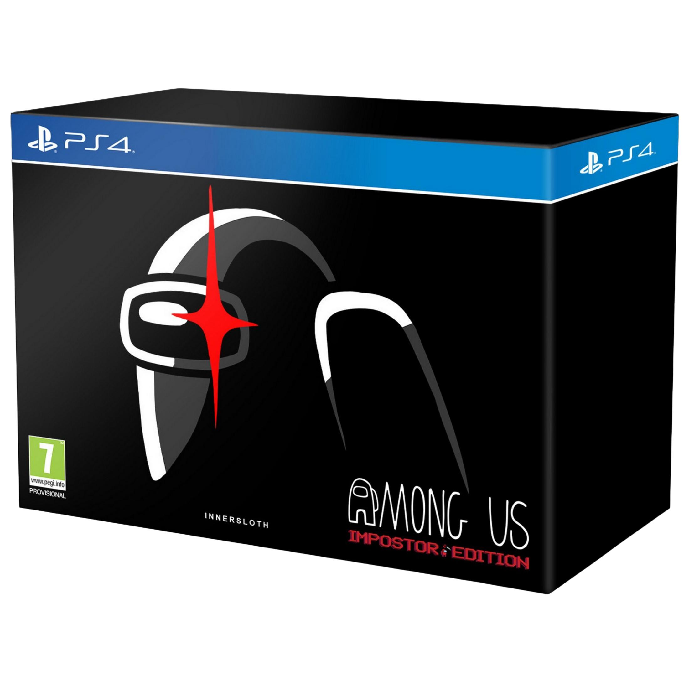 Scatola gioco PS4 'Among Us: Impostor Edition' con icona astronauta e rating PEGI 7.