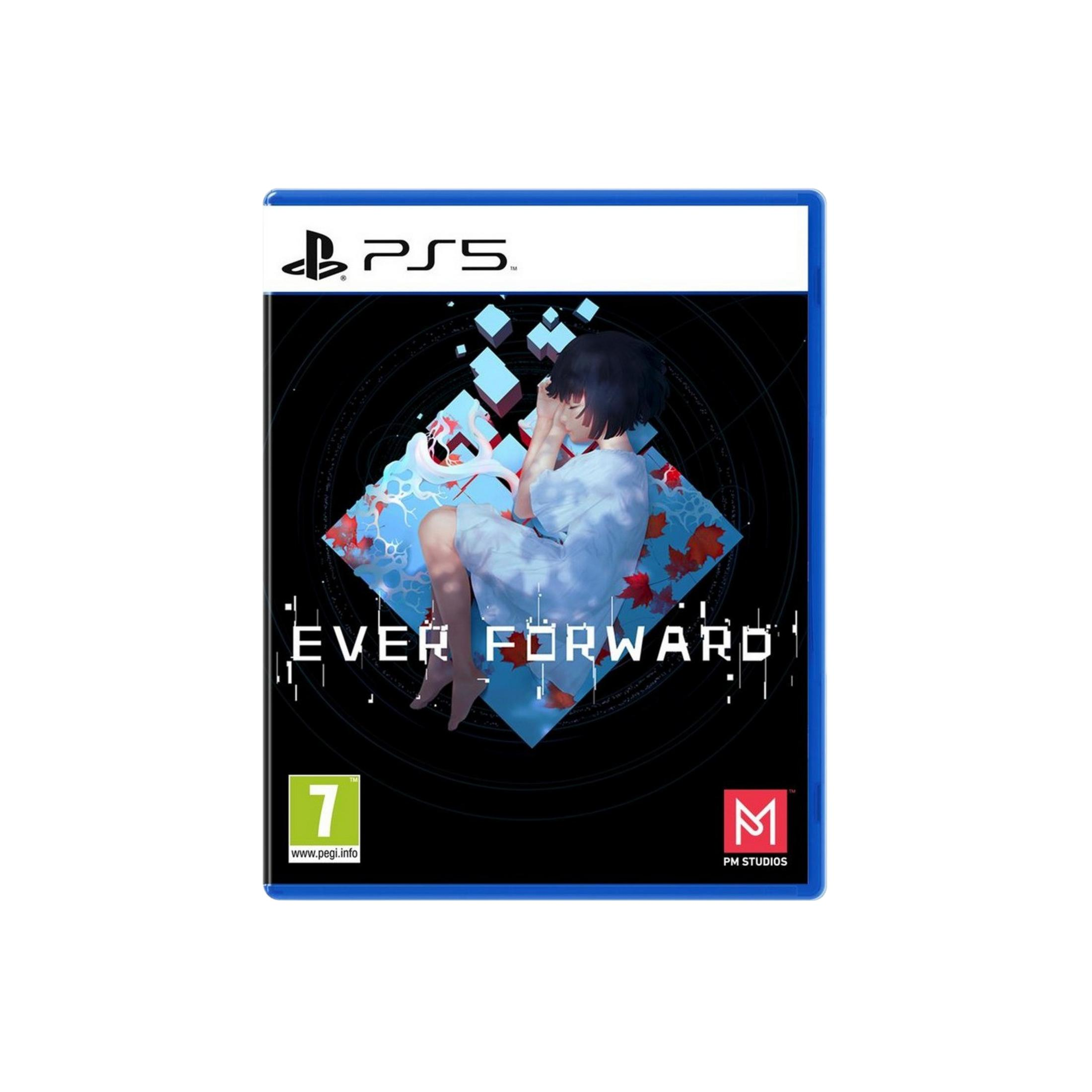 Copertina gioco PS5: Una ragazza dorme su un motivo geometrico blu con foglie rosse.
