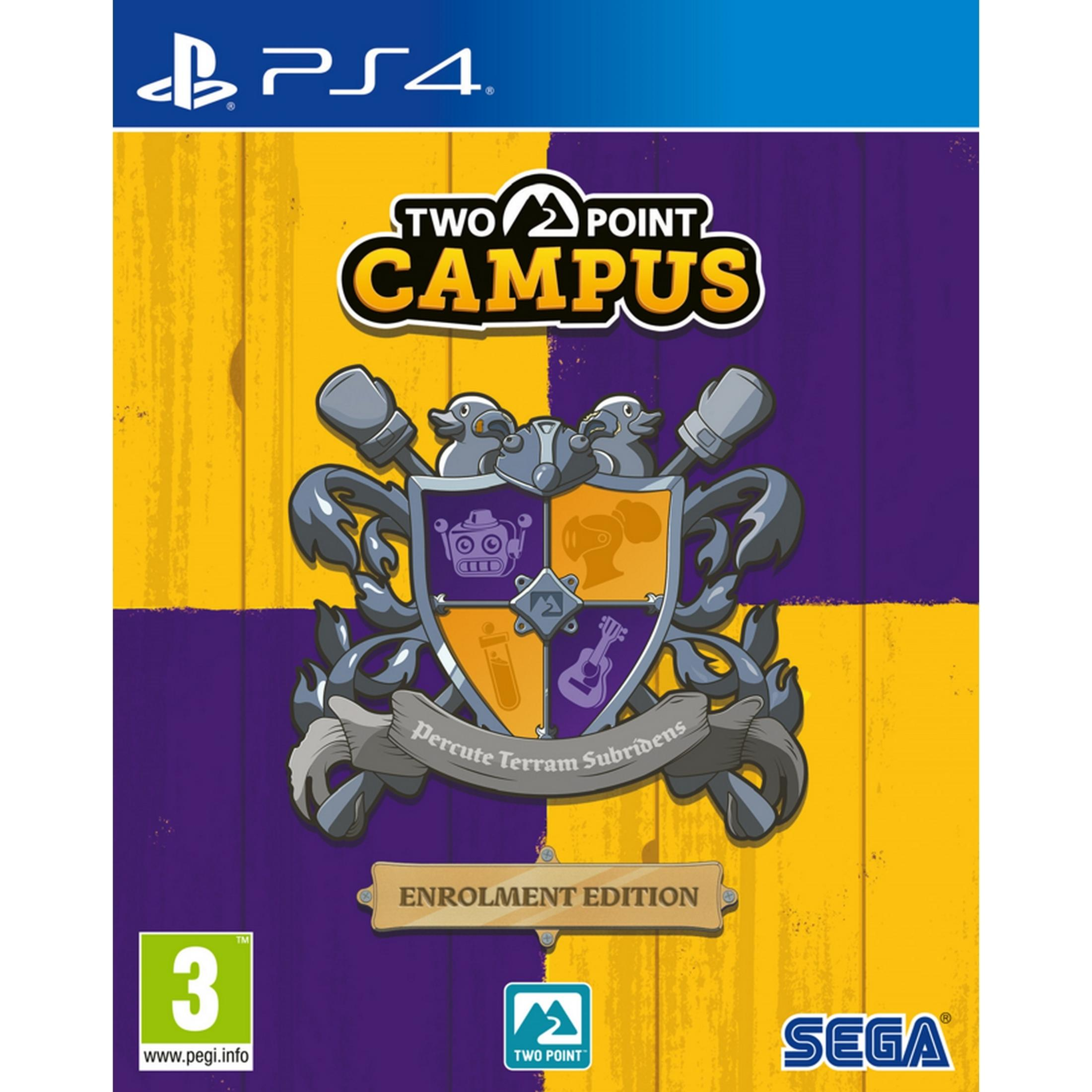 Copertina di Two Point Campus Enrollment Edition con logo PS4 e PEGI 3.