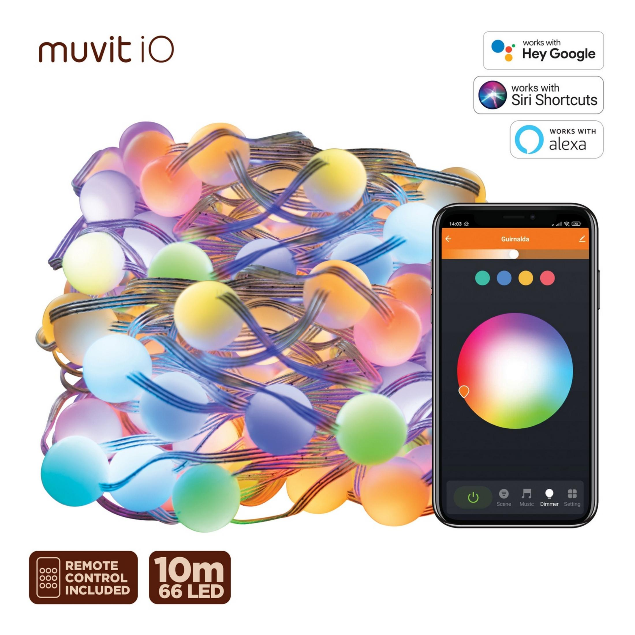 Catena luminosa LED colorata con controllo app smartphone e integrazioni vocali.