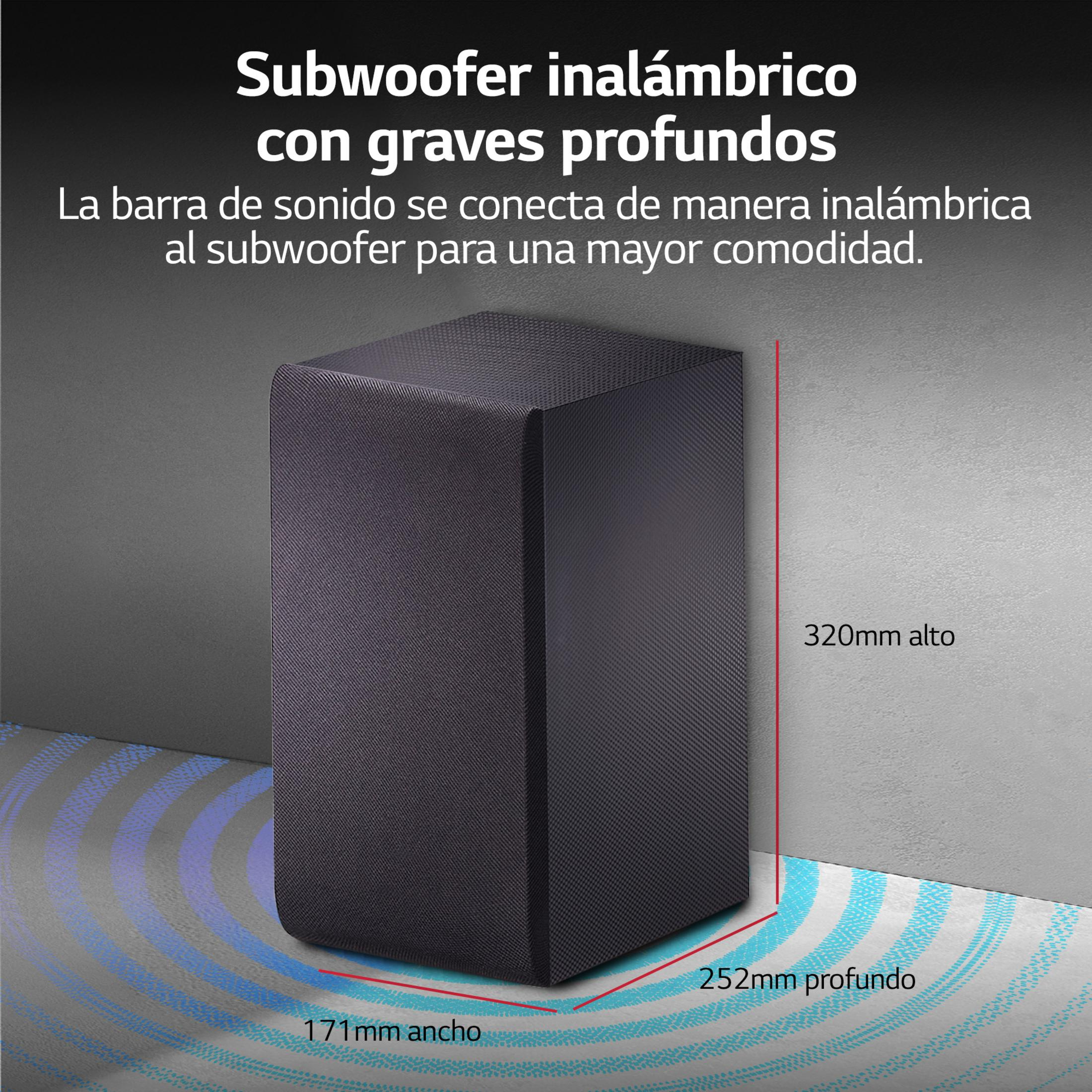 Subwoofer nero con dimensioni: 171mm largho, 252mm profondo, 320mm alto.