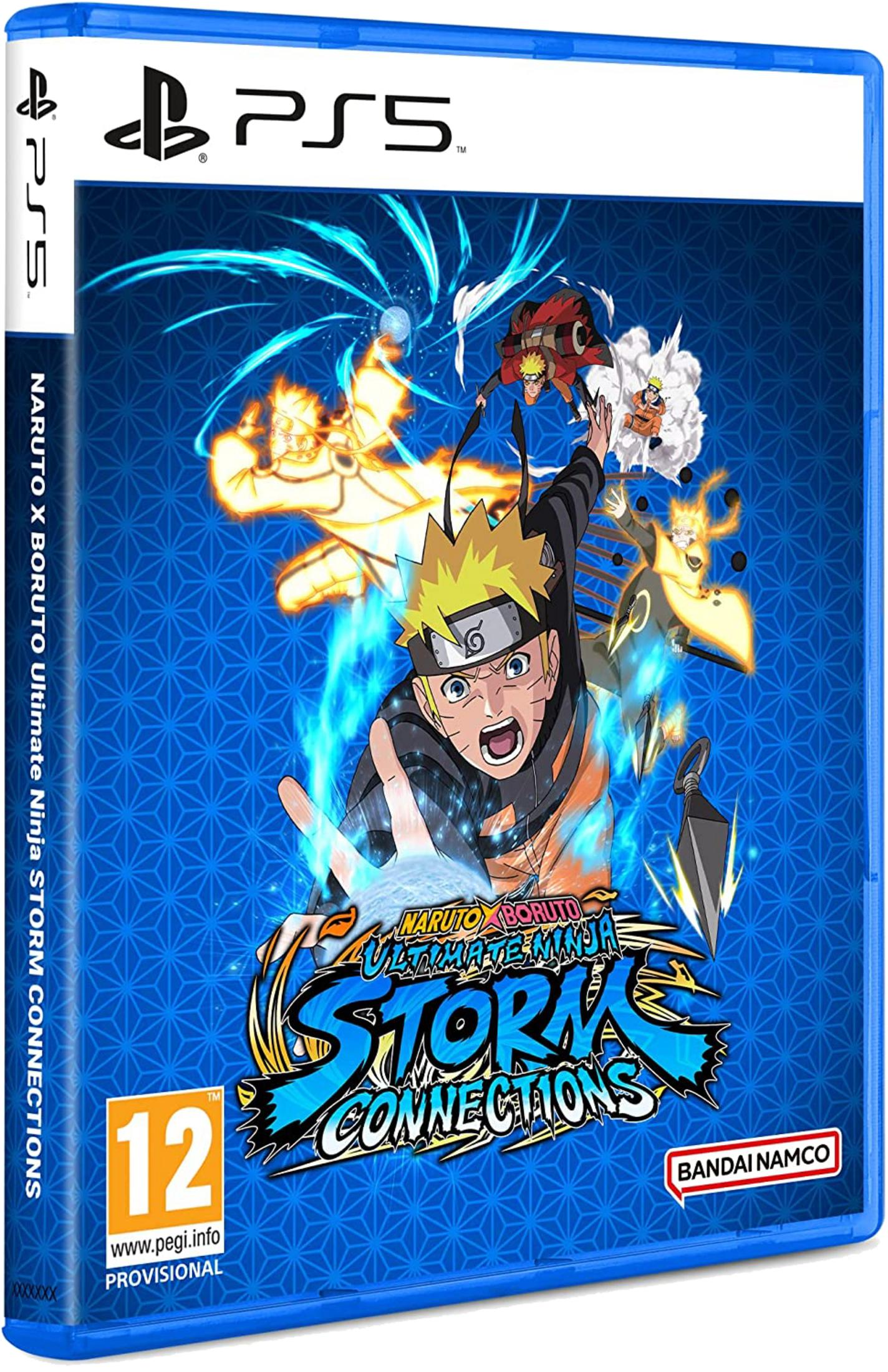 Copertina del gioco PS5: Personaggi di Naruto e Boruto in azione con effetti di energia blu.