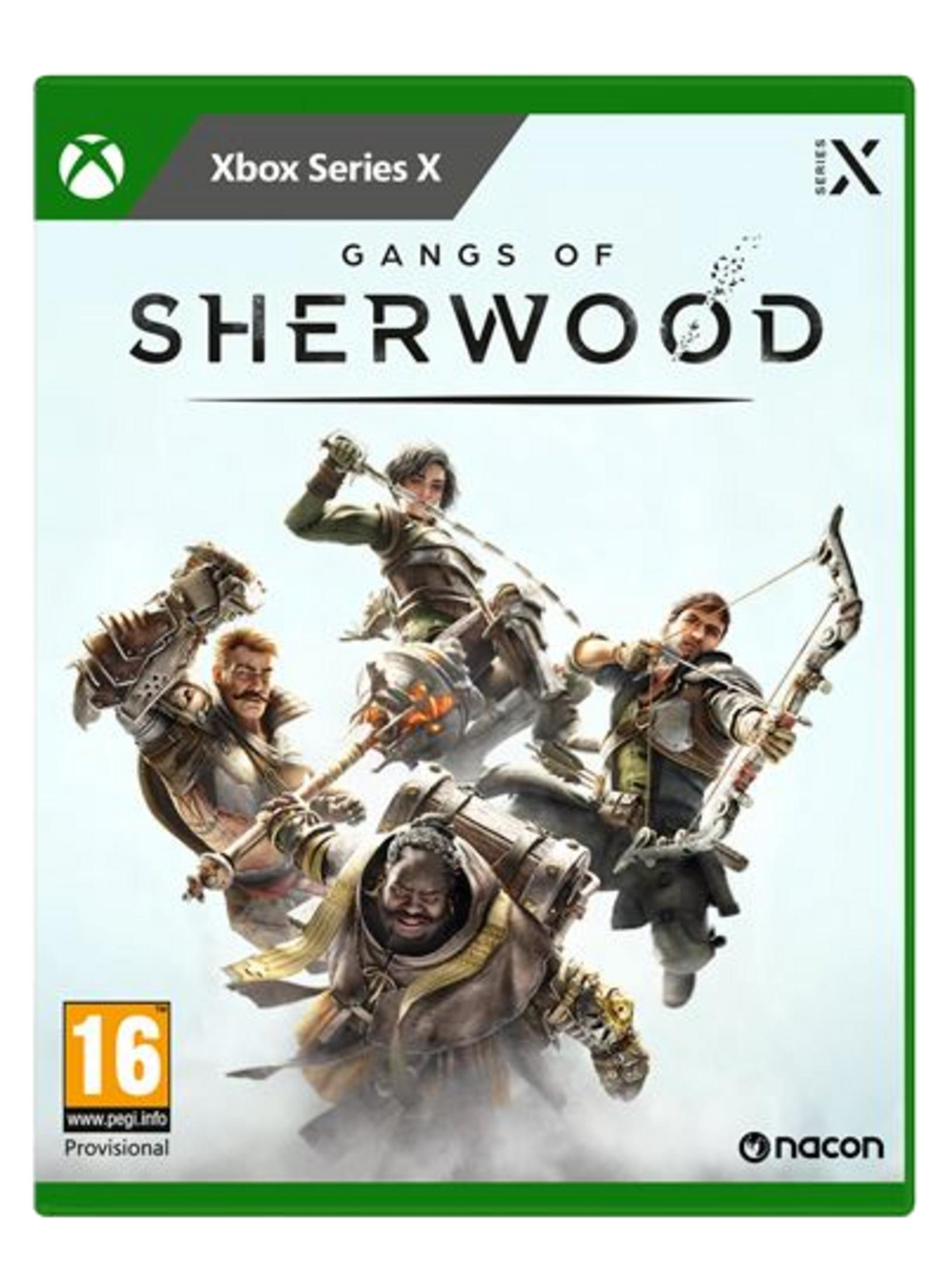 Copertina gioco Xbox Series X: Gangs of Sherwood con 4 guerrieri in armatura, uno con arco.